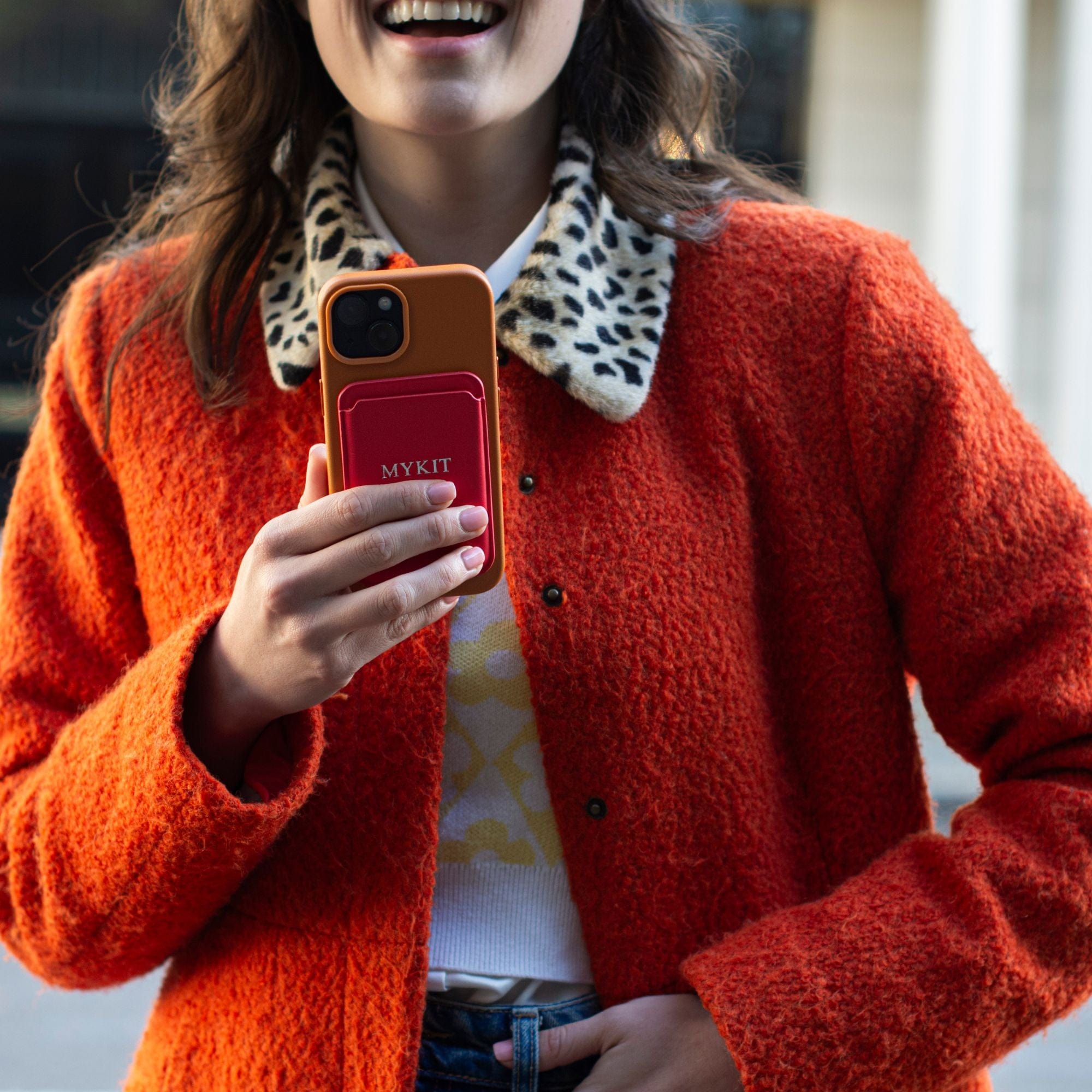 Red MagSafe Grain Texture Personalized Card Holder