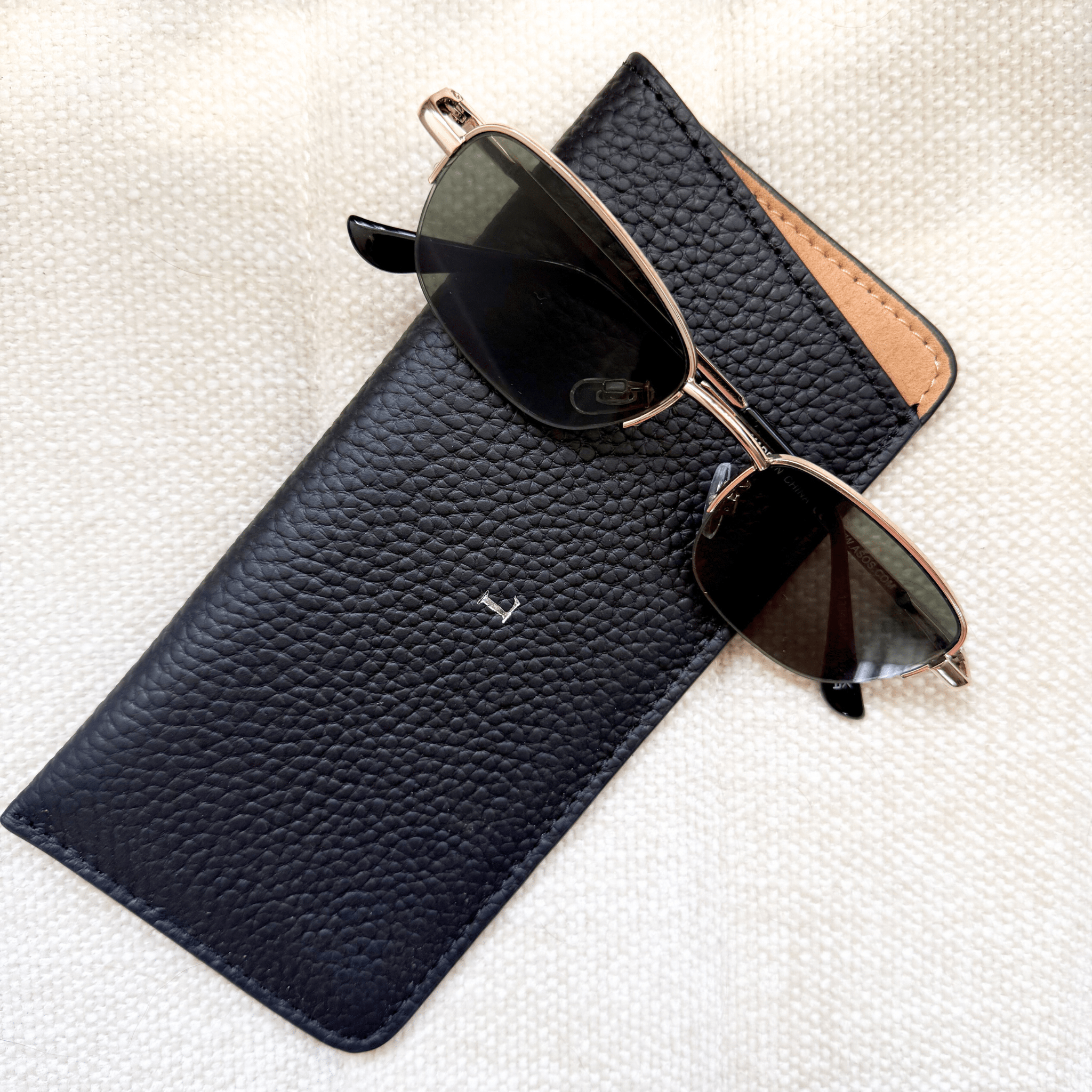 Black Leather Personalized Glasses Case