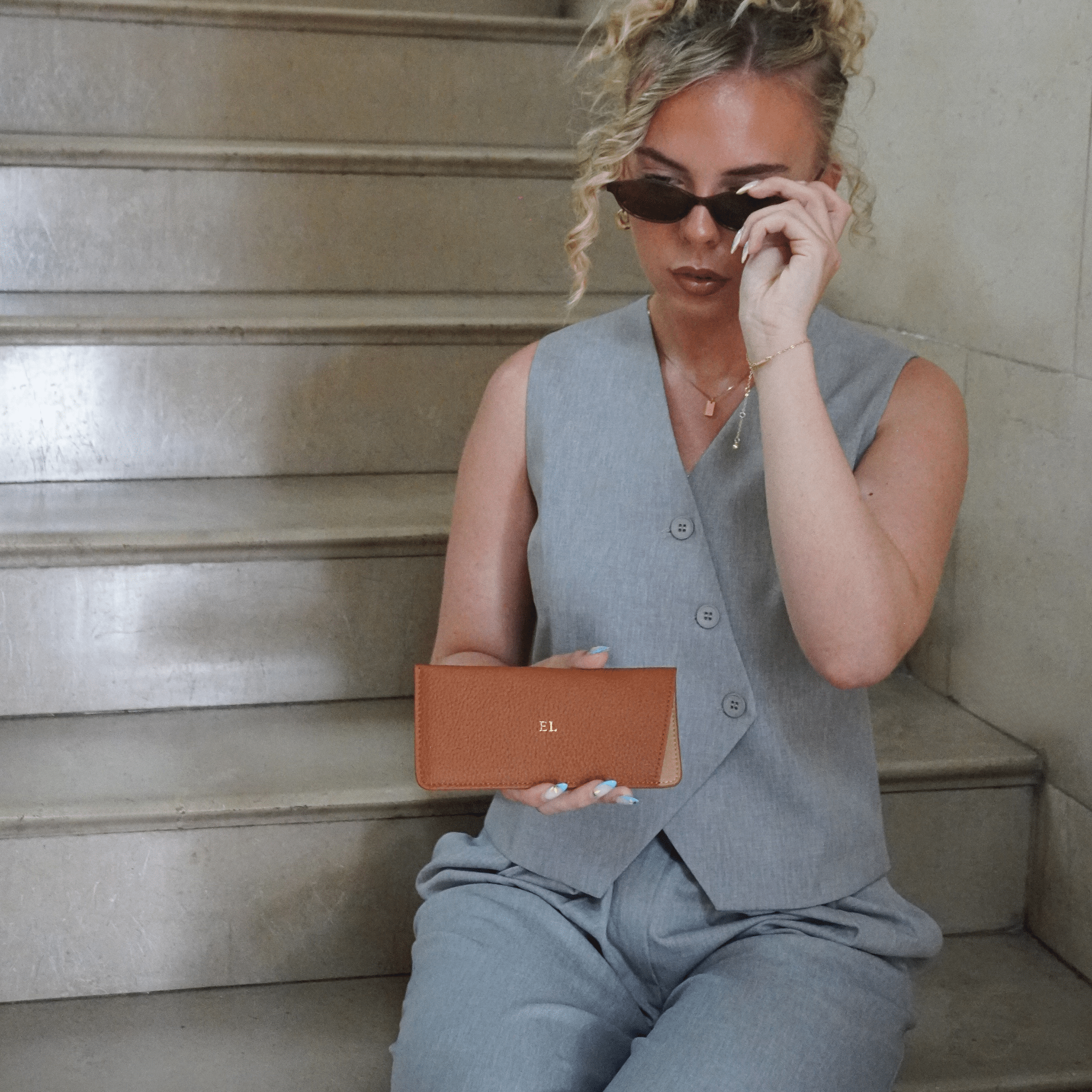 Brown Leather Personalized Glasses Case
