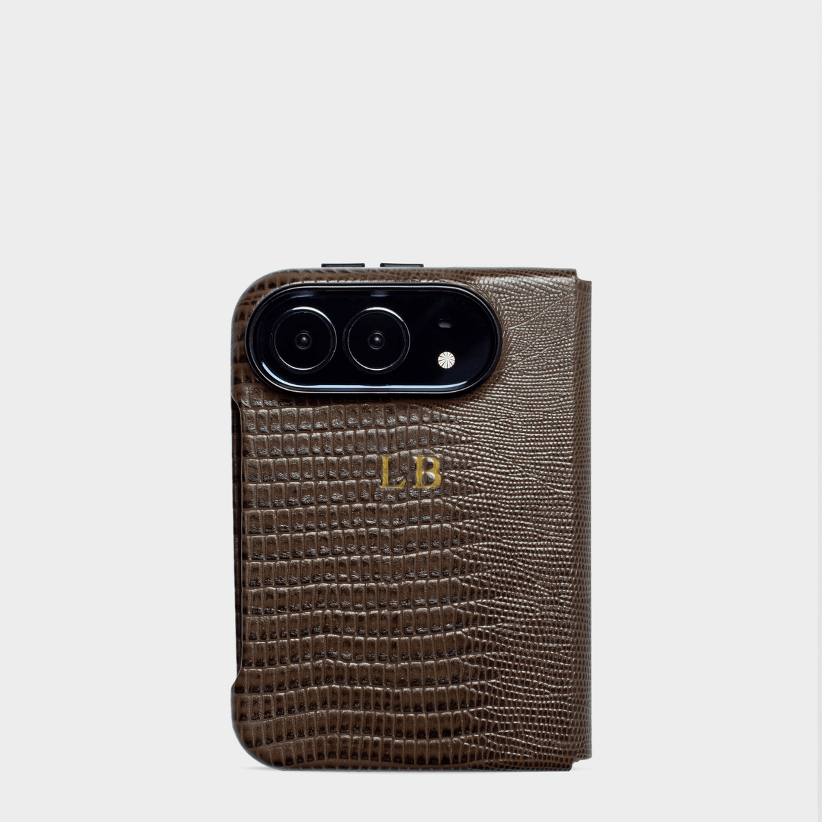 Dark Brown MagSafe Lizard Leather Personalized Case iPhone Duo