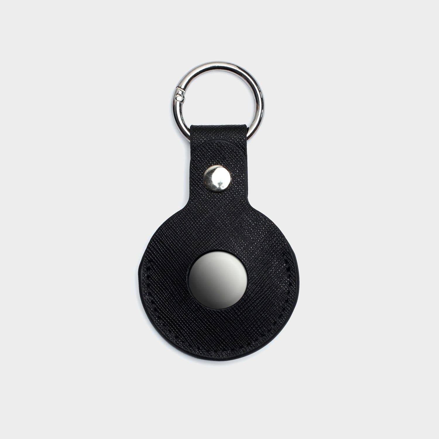 Black Saffiano Leather Personalized Airtag Keyring