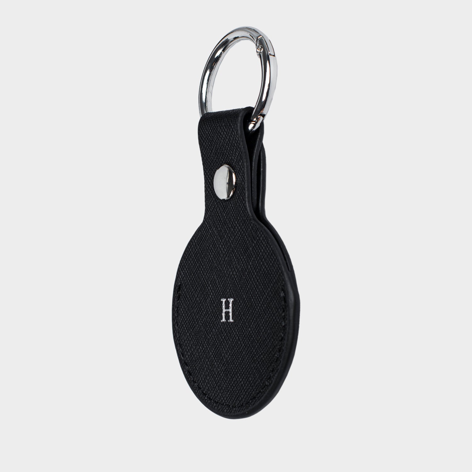 Black Saffiano Leather Personalized Airtag Keyring