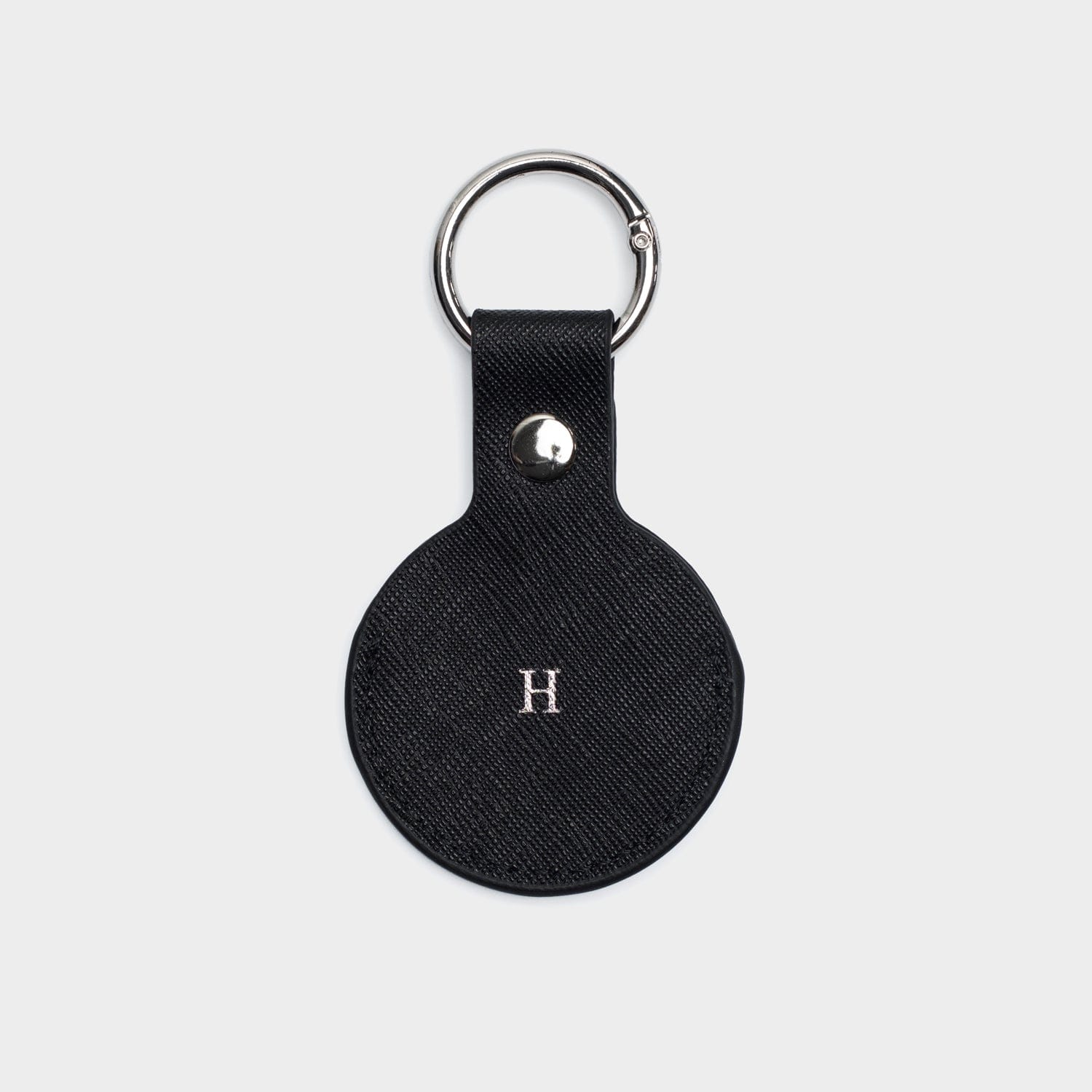 Black Saffiano Leather Personalized Airtag Keyring