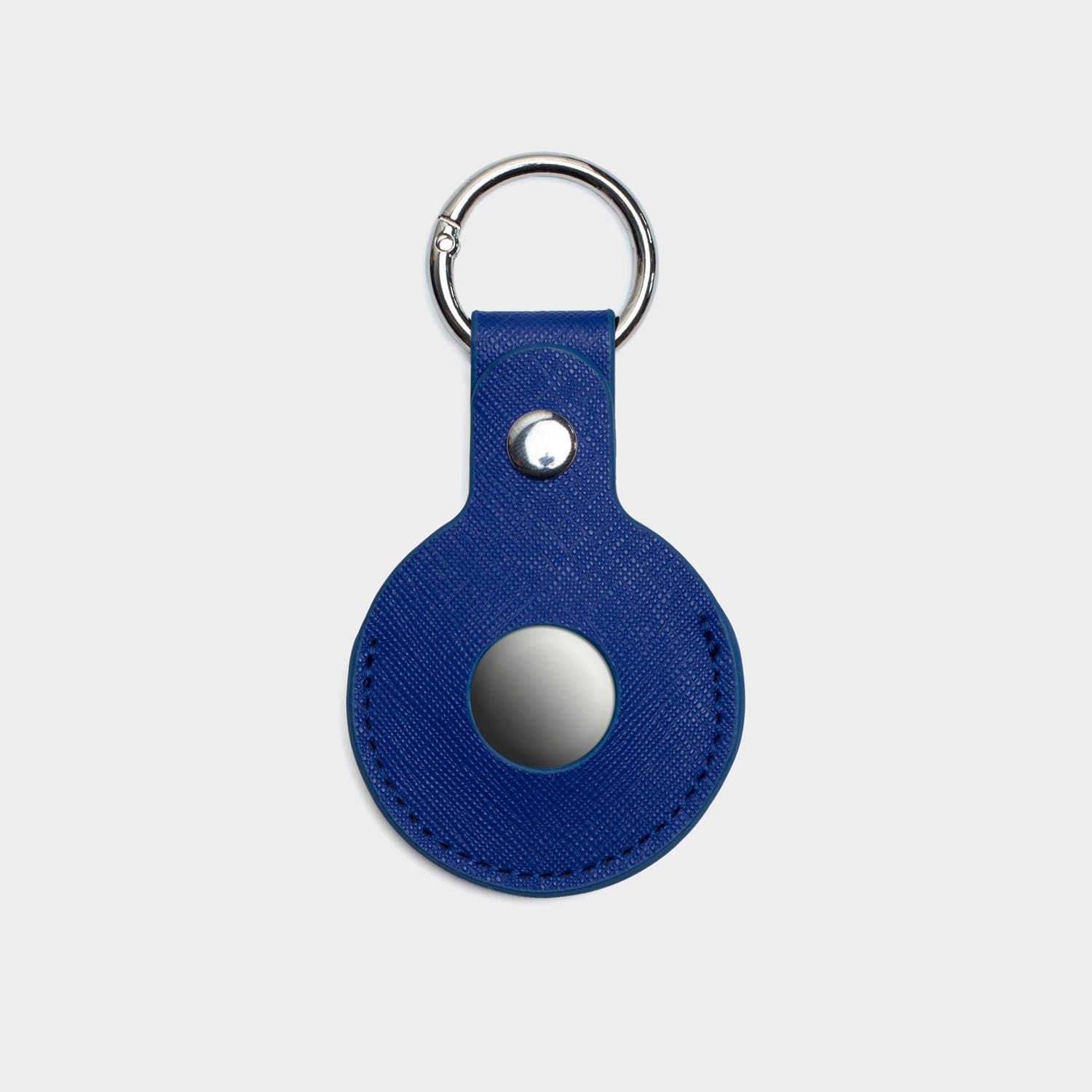Blue Saffiano Leather Personalized Airtag Keyring