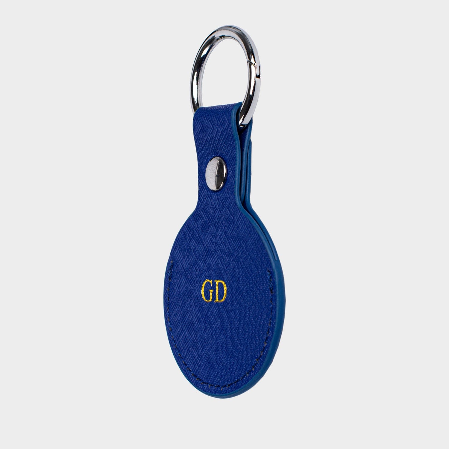 Blue Saffiano Leather Personalized Airtag Keyring