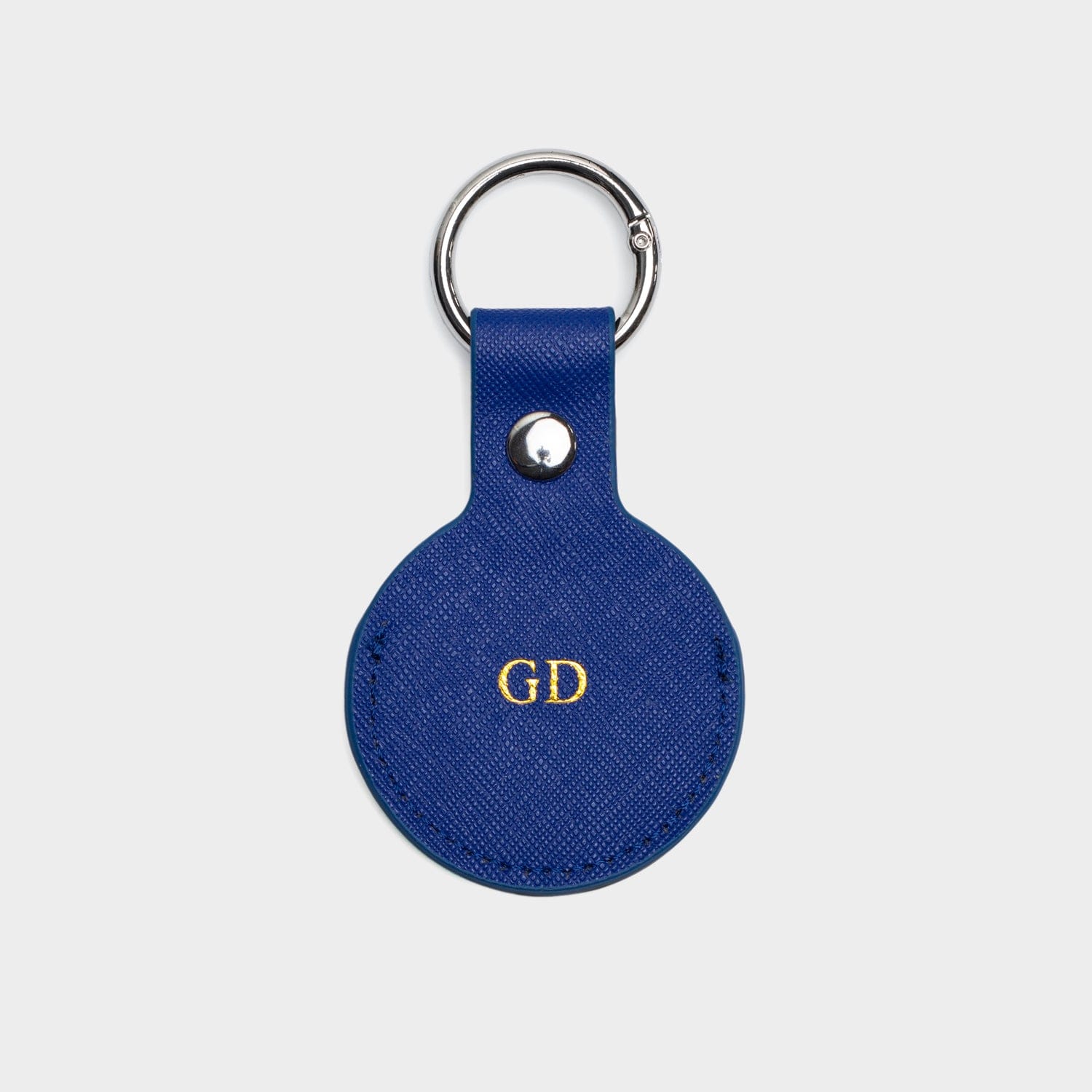 Blue Saffiano Leather Personalized Airtag Keyring