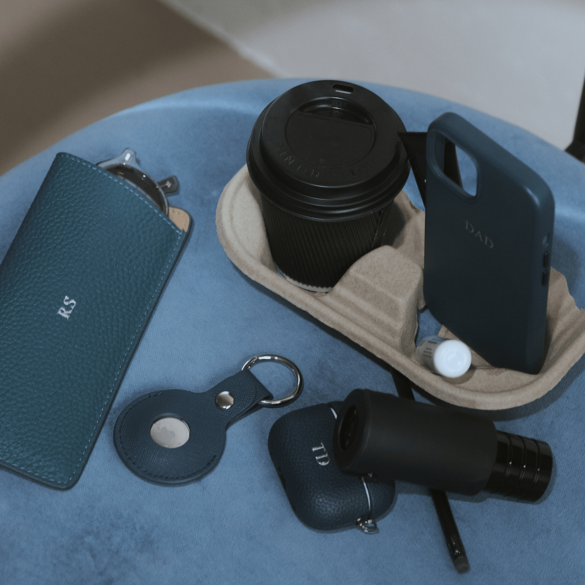 Blue Leather Personalized Glasses Case