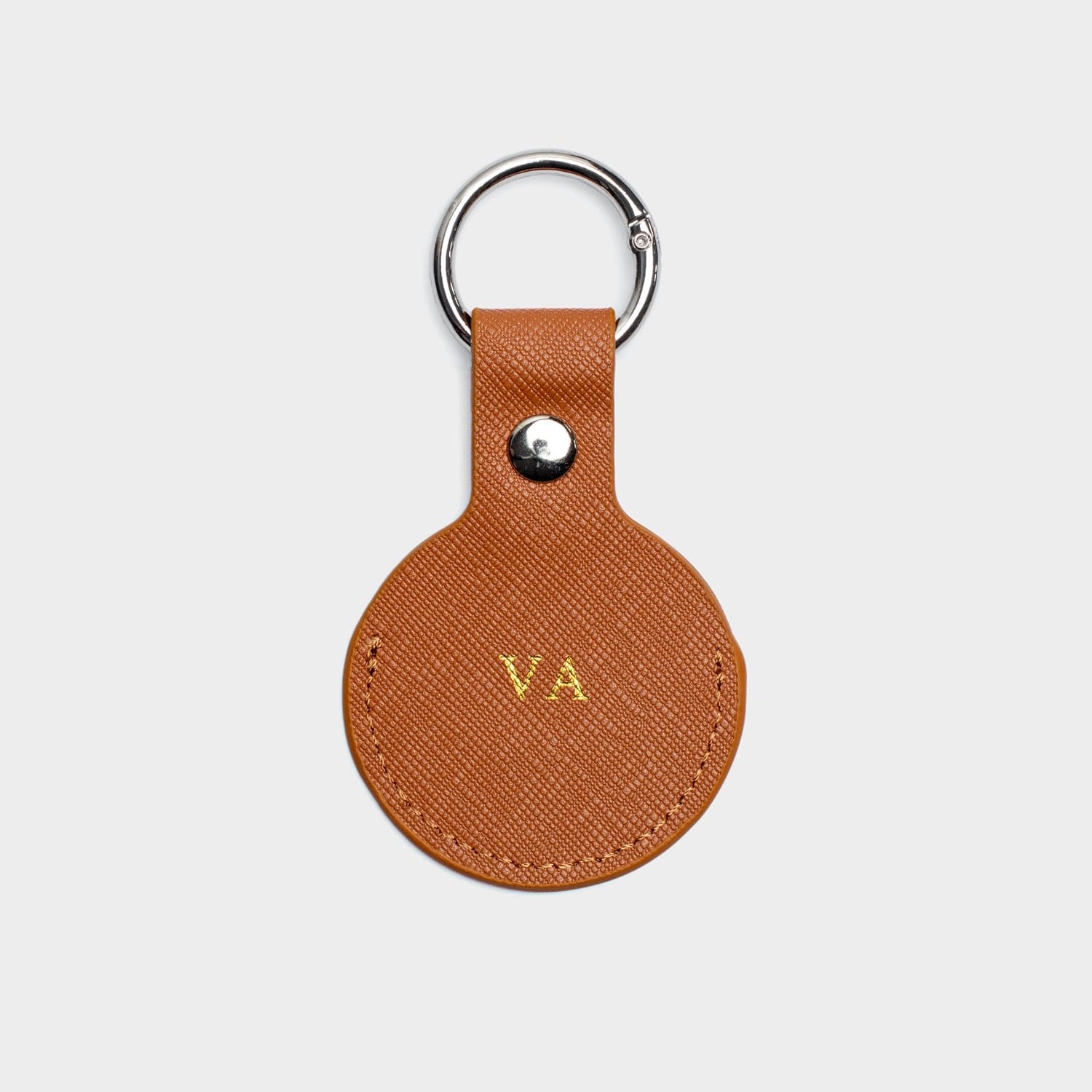 Brown Saffiano Leather Personalized Airtag Keyring