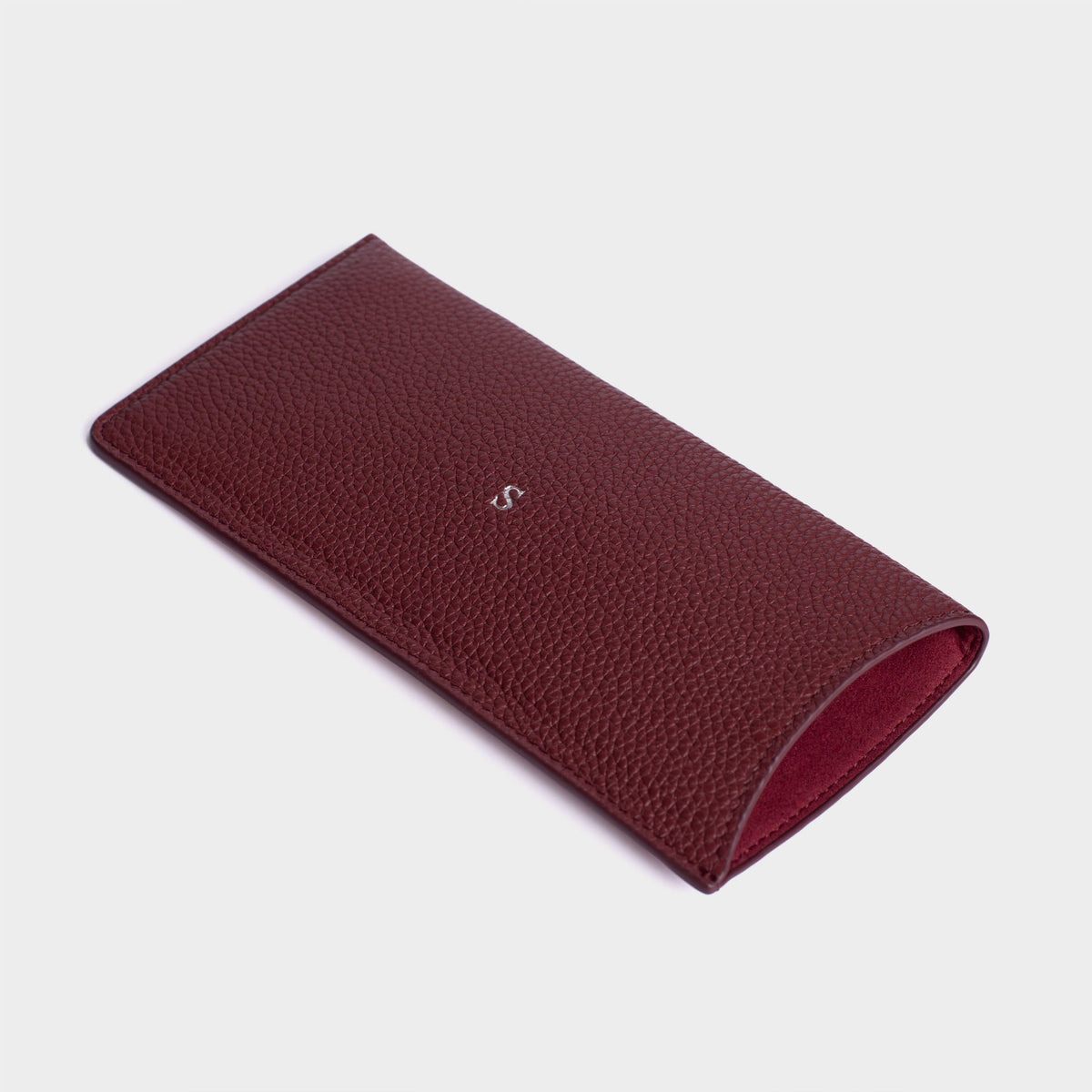 Burgundy Pebble Leather Personalized Glasses Case