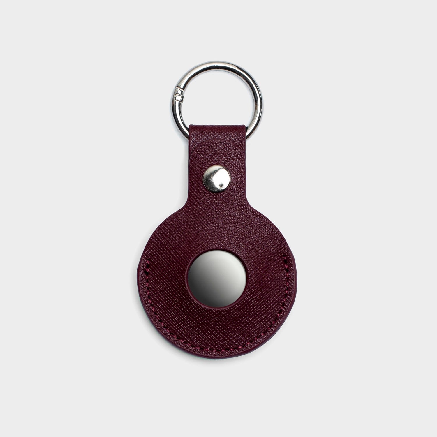 Burgundy Saffiano Leather Personalized Airtag Keyring