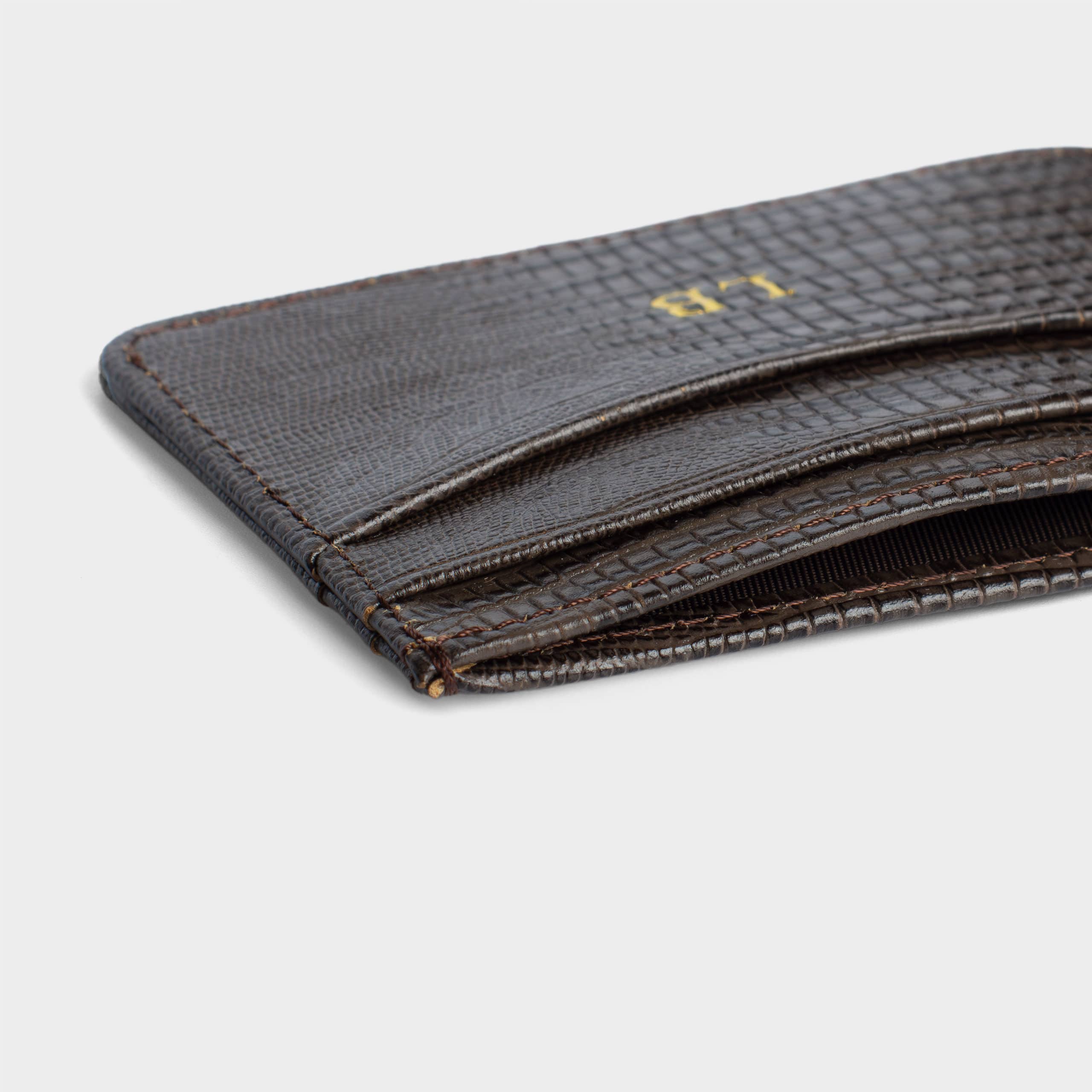 Dark Brown Lizard Leather Personalized Card Holder