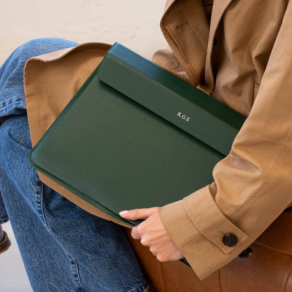 Dark Green Personalized Laptop Sleeve with Stand