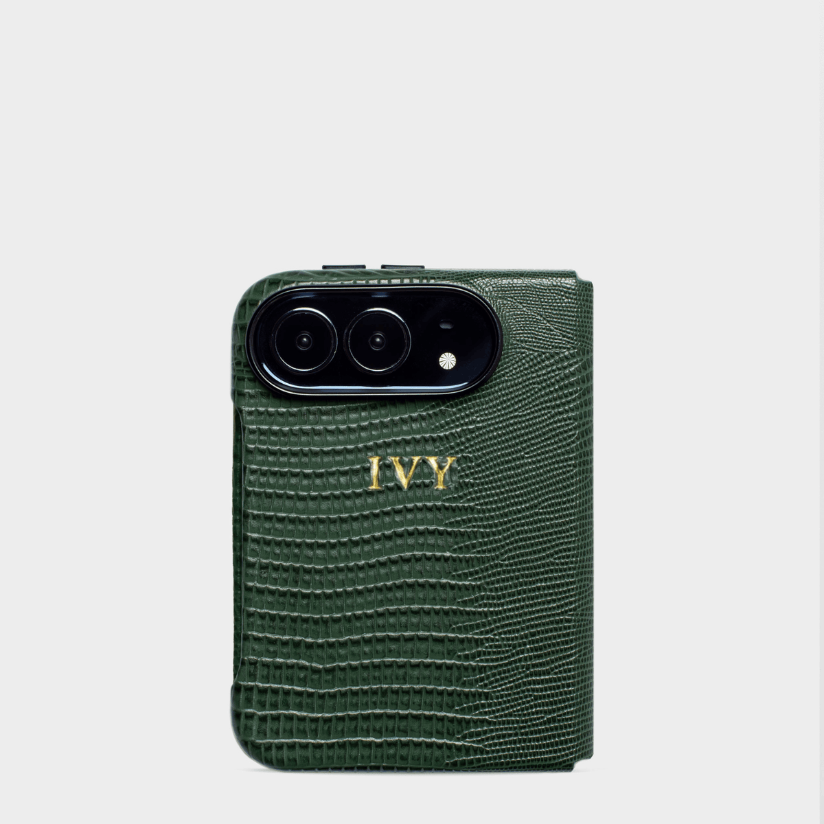 Dark Green MagSafe Lizard Leather Personalized Case iPhone Duo