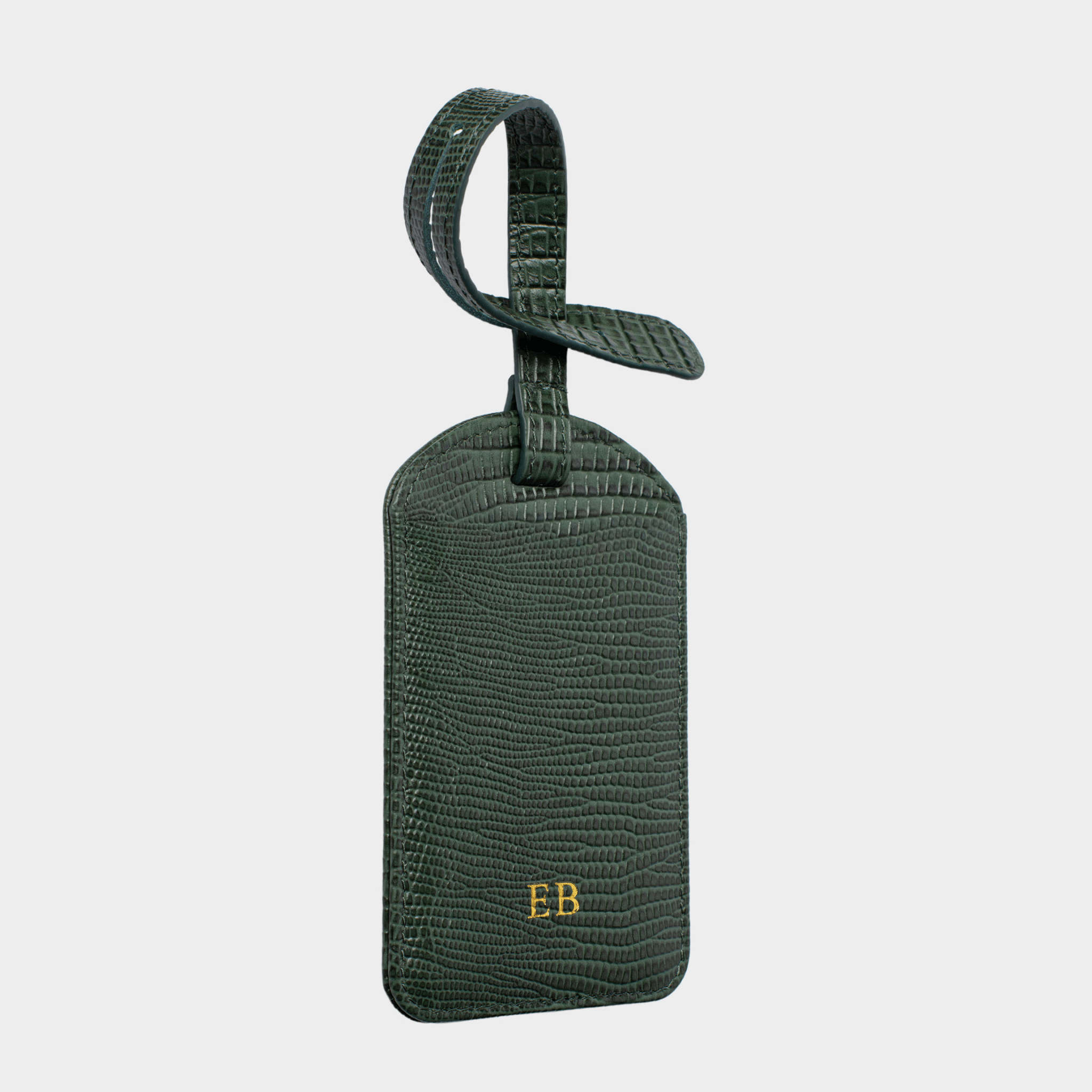 Dark Green Lizard Leather Personalized Luggage Tag