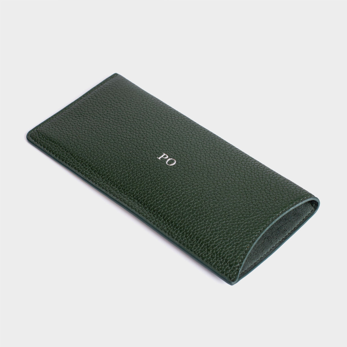 Dark Green Pebble Leather Personalized Glasses Case