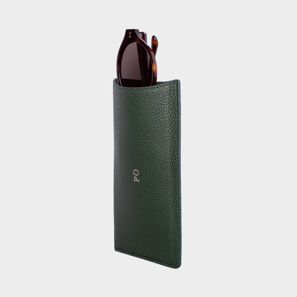 Dark Green Pebble Leather Personalized Glasses Case