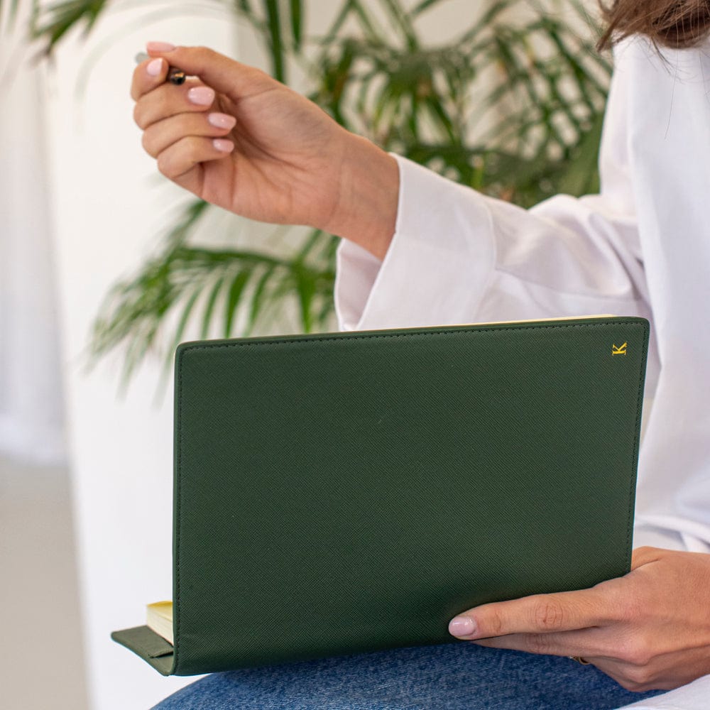 Dark Green Saffiano Texture Personalized Notebook