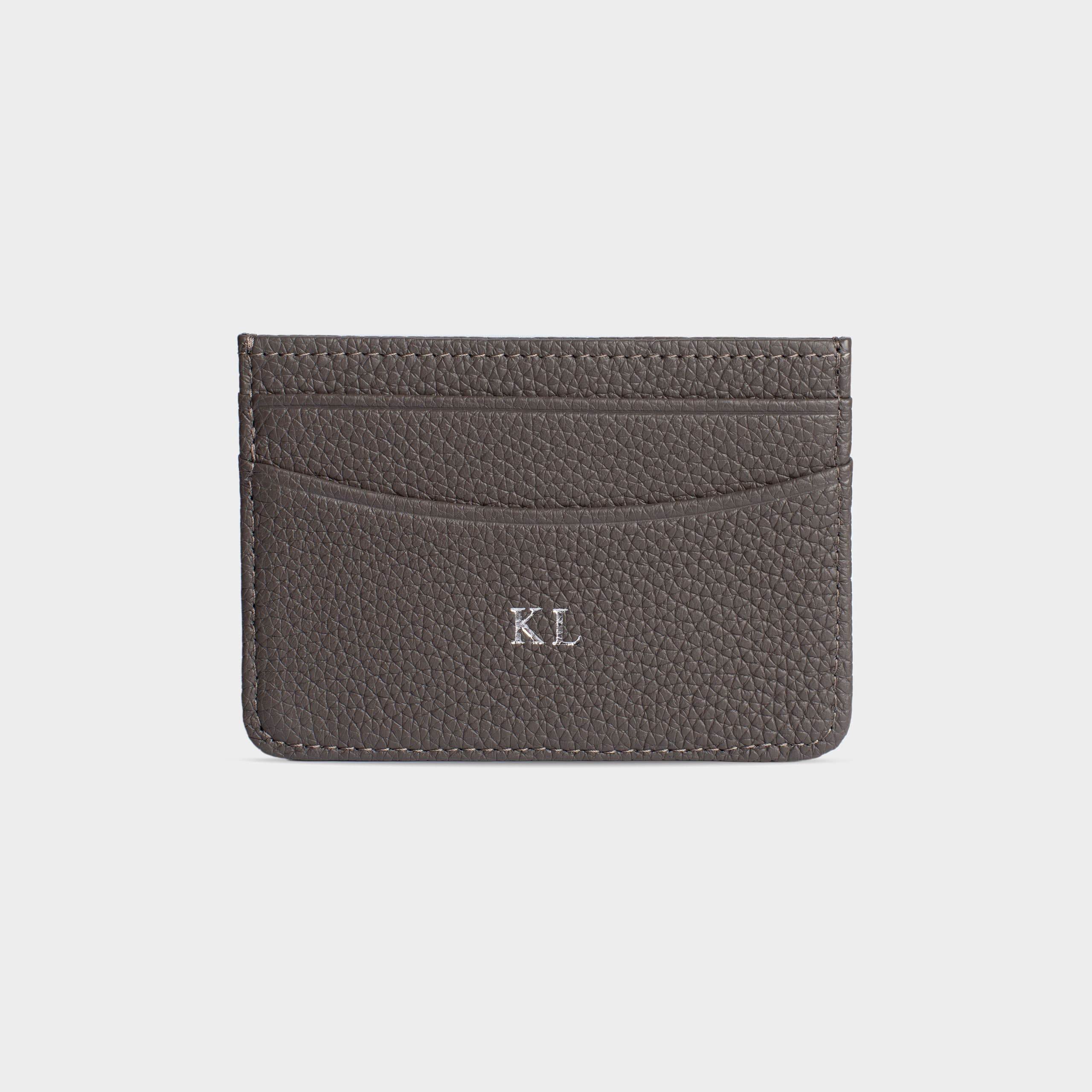 Grey Pebble Leather Personalized Card Holder