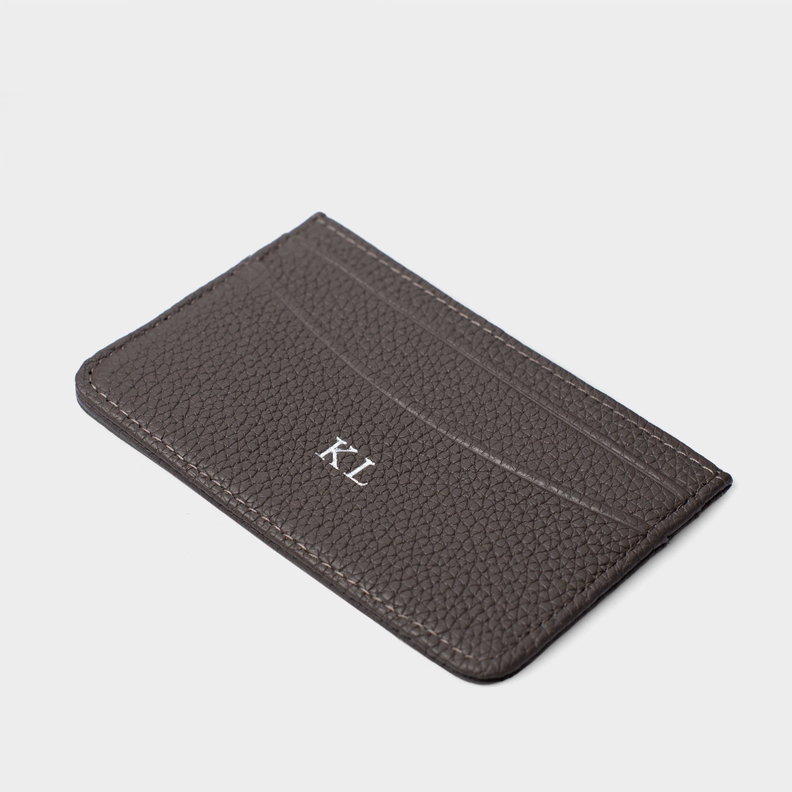 Grey Pebble Leather Personalized Card Holder