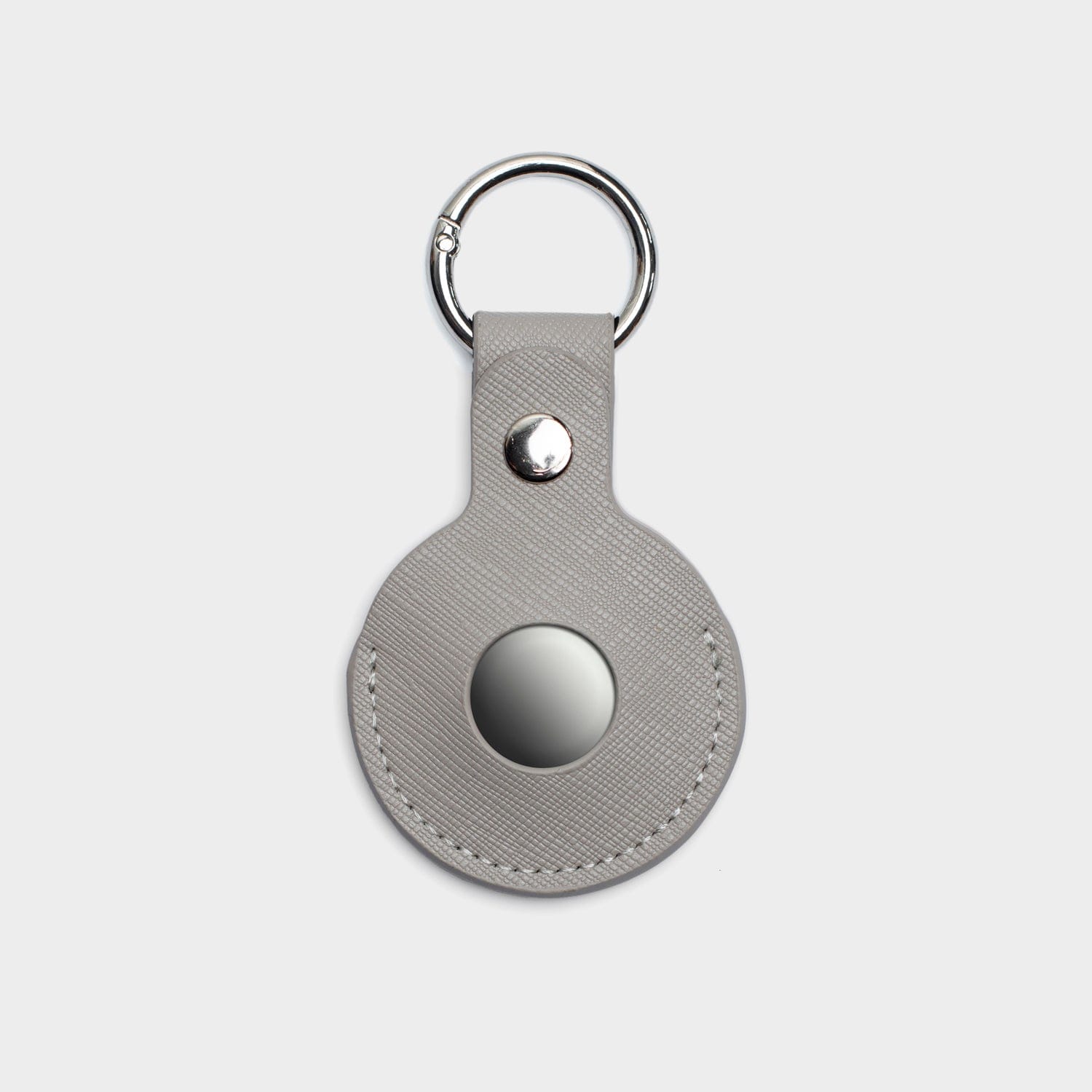 Dove Grey Saffiano Leather Personalized Airtag Keyring