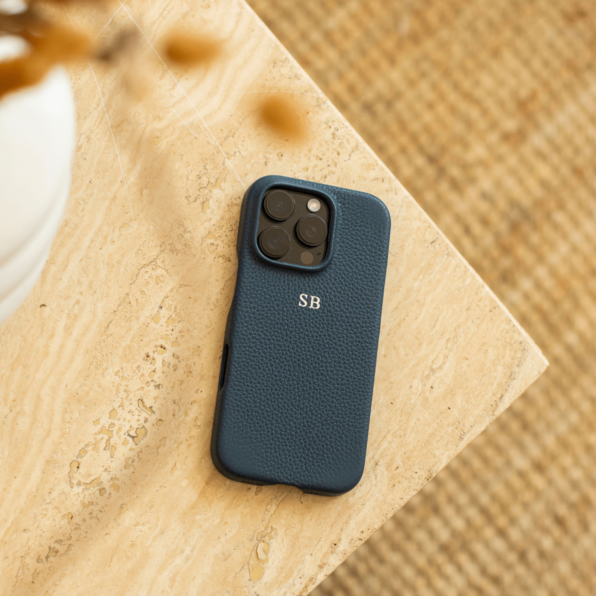 Navy MagSafe Pebble Leather Personalized Case