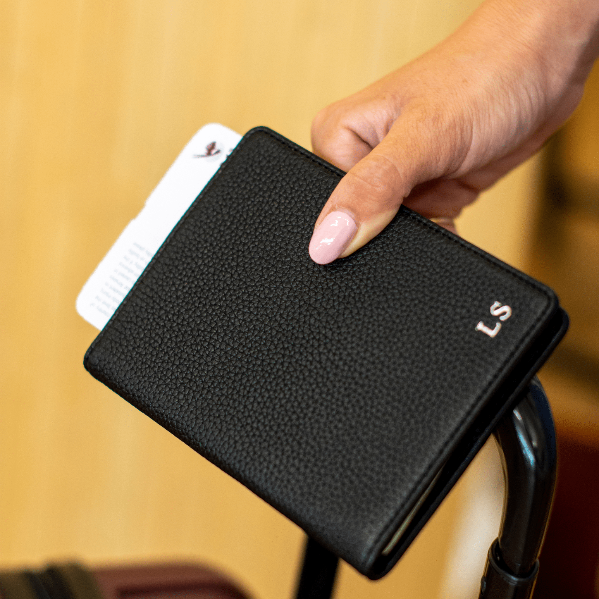 Black Pebble Leather Personalized Passport Holder