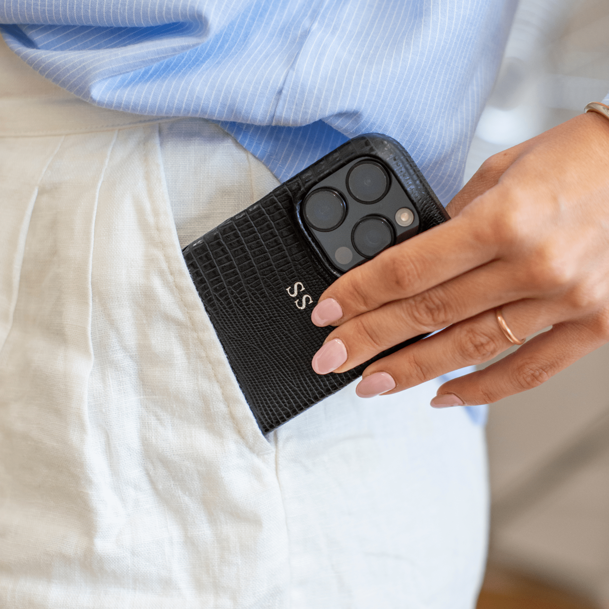 Black MagSafe Lizard Leather Personalized Case