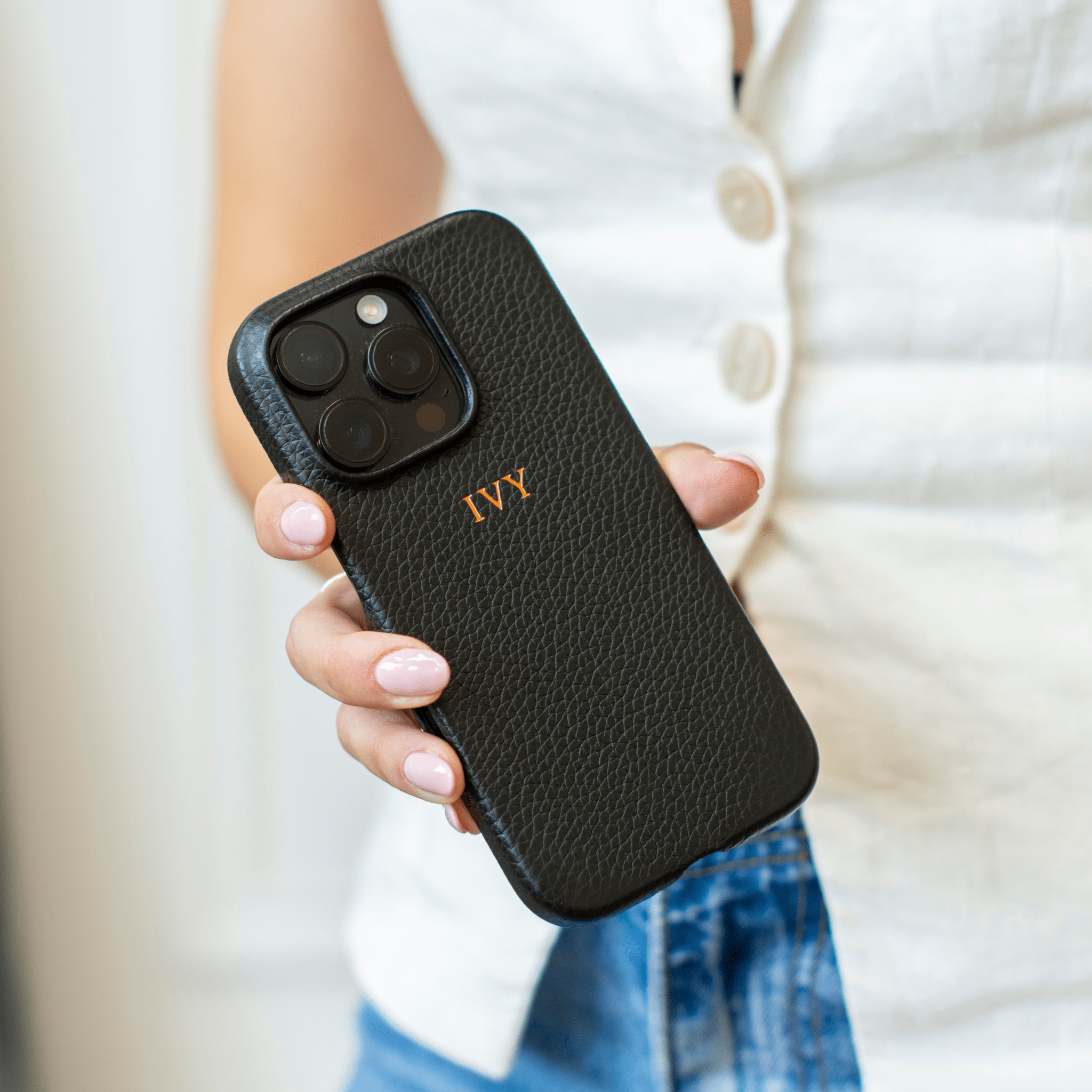 Black MagSafe Pebble Leather Personalized Case