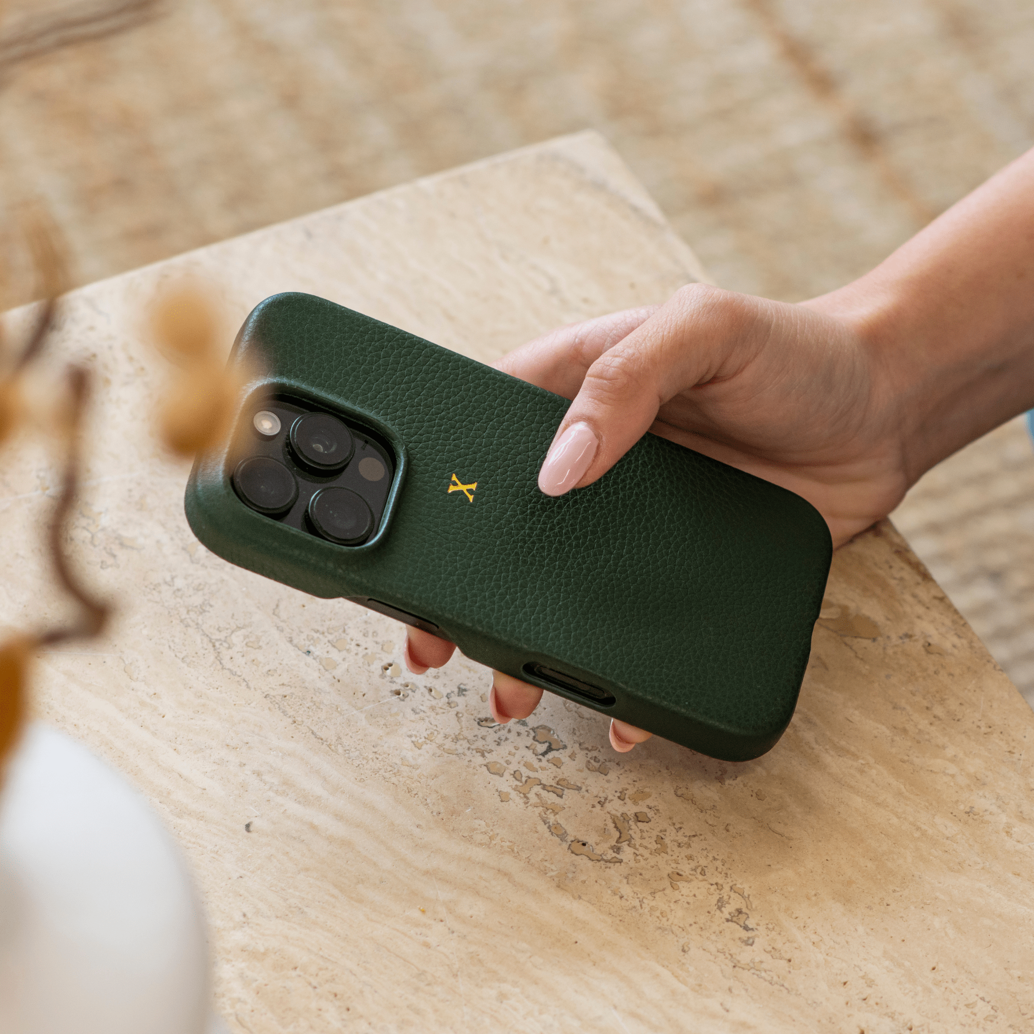 Dark Green MagSafe Pebble Leather Personalized Case