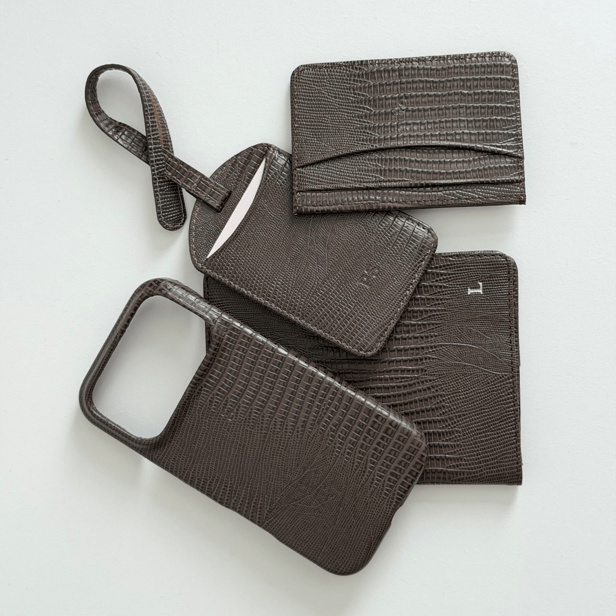 Dark Brown Lizard Leather Personalized Card Holder