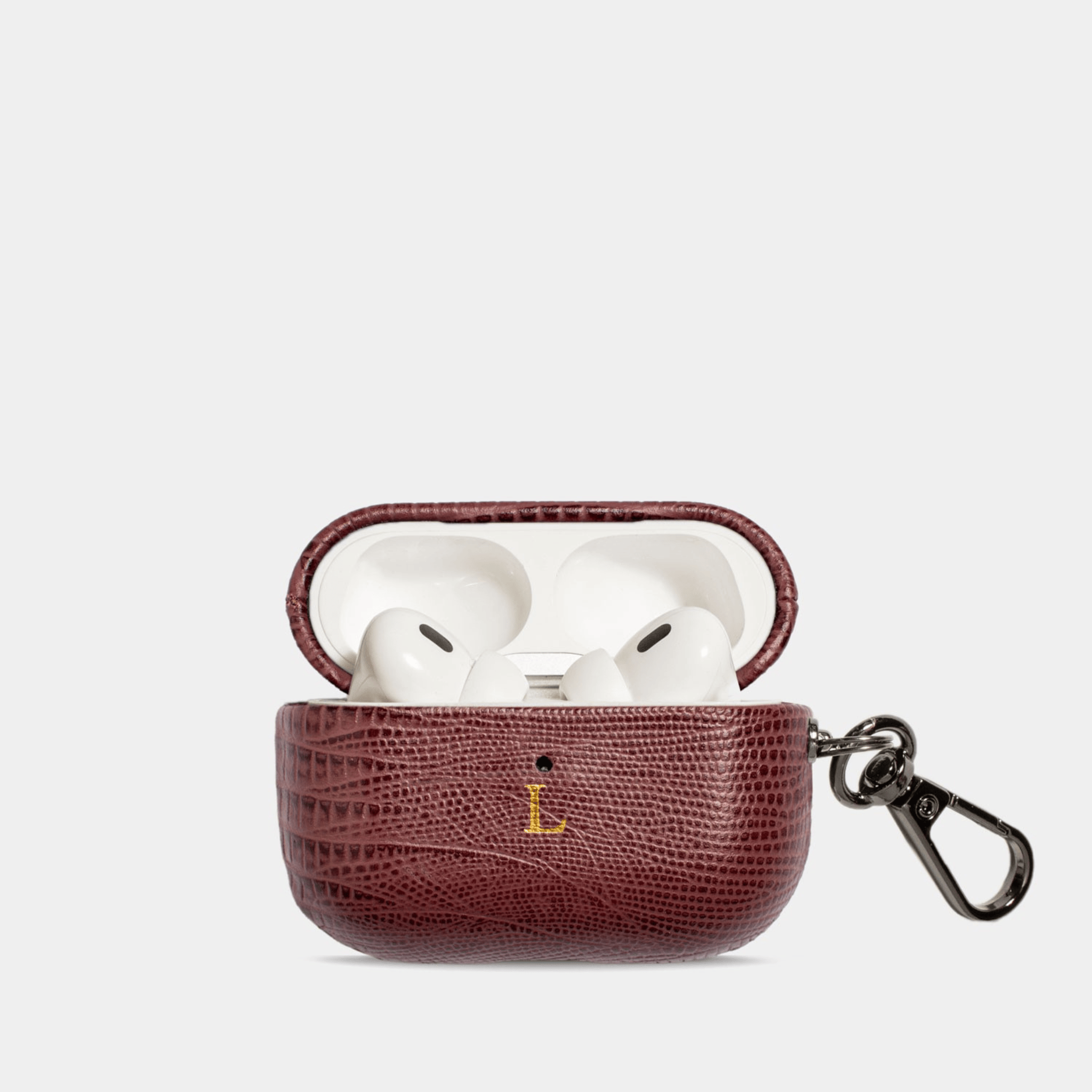 Burgundy AirPods Lizard Leather Personalized Case