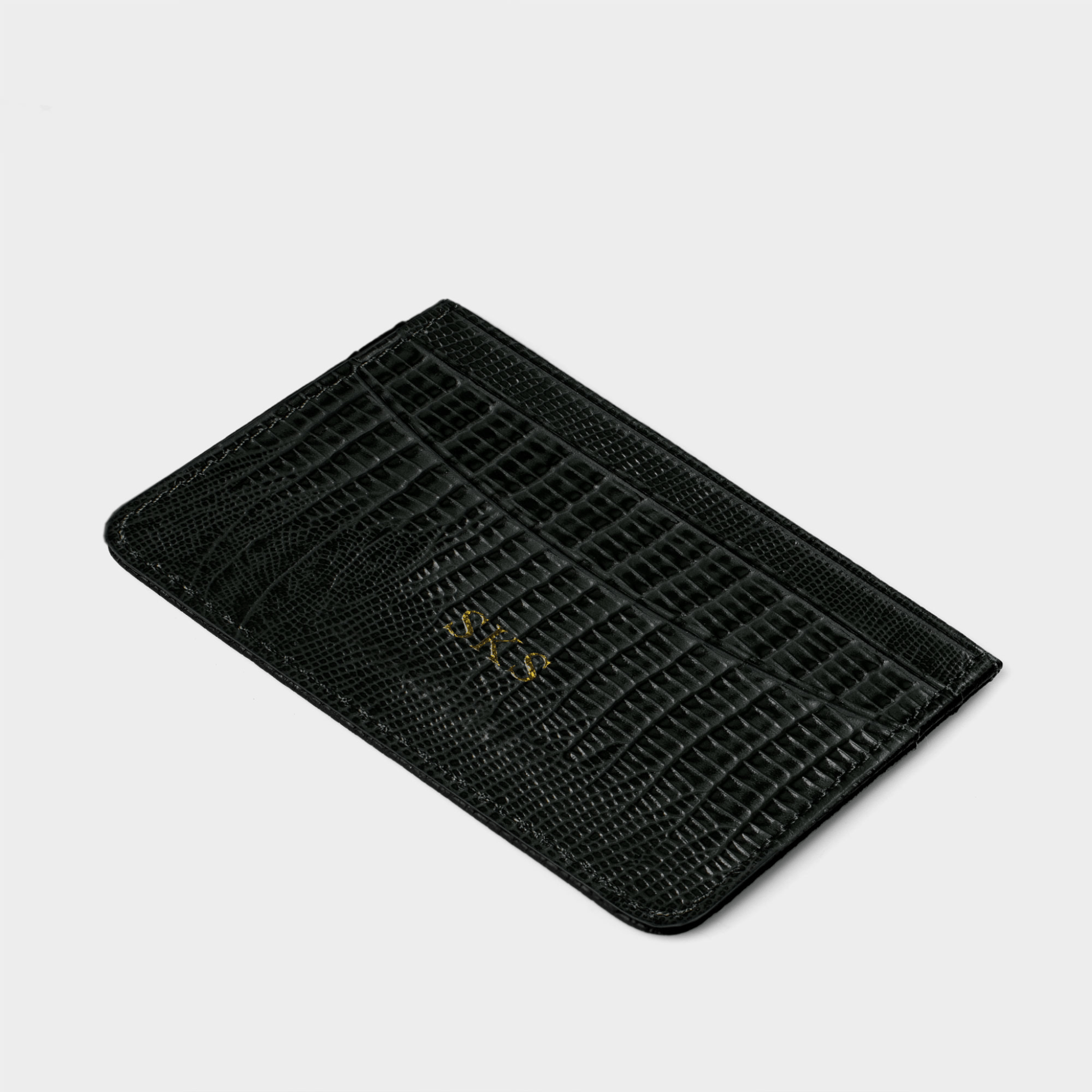 Black Lizard Leather Personalized Card Holder