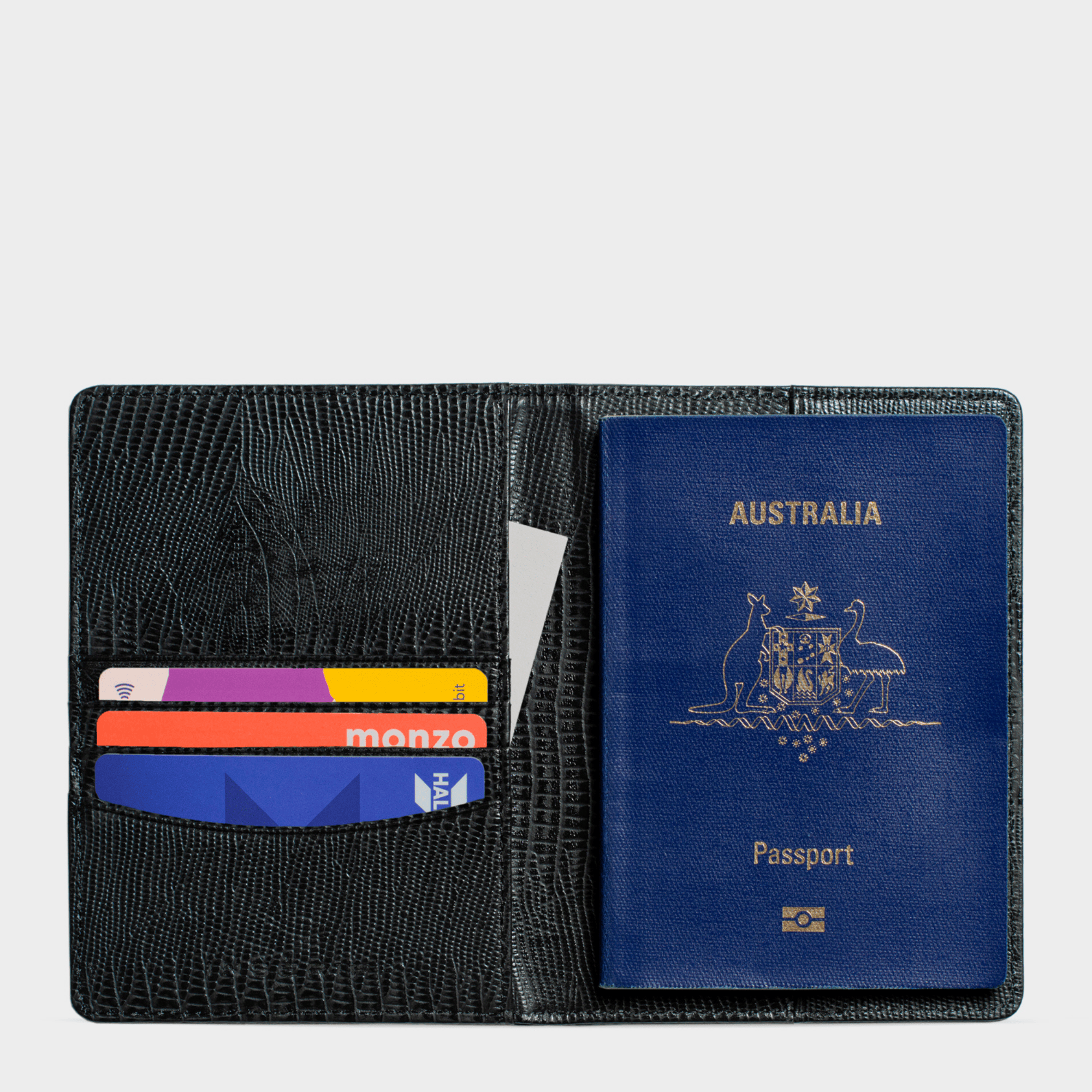 Black Lizard Leather Personalized Passport Holder