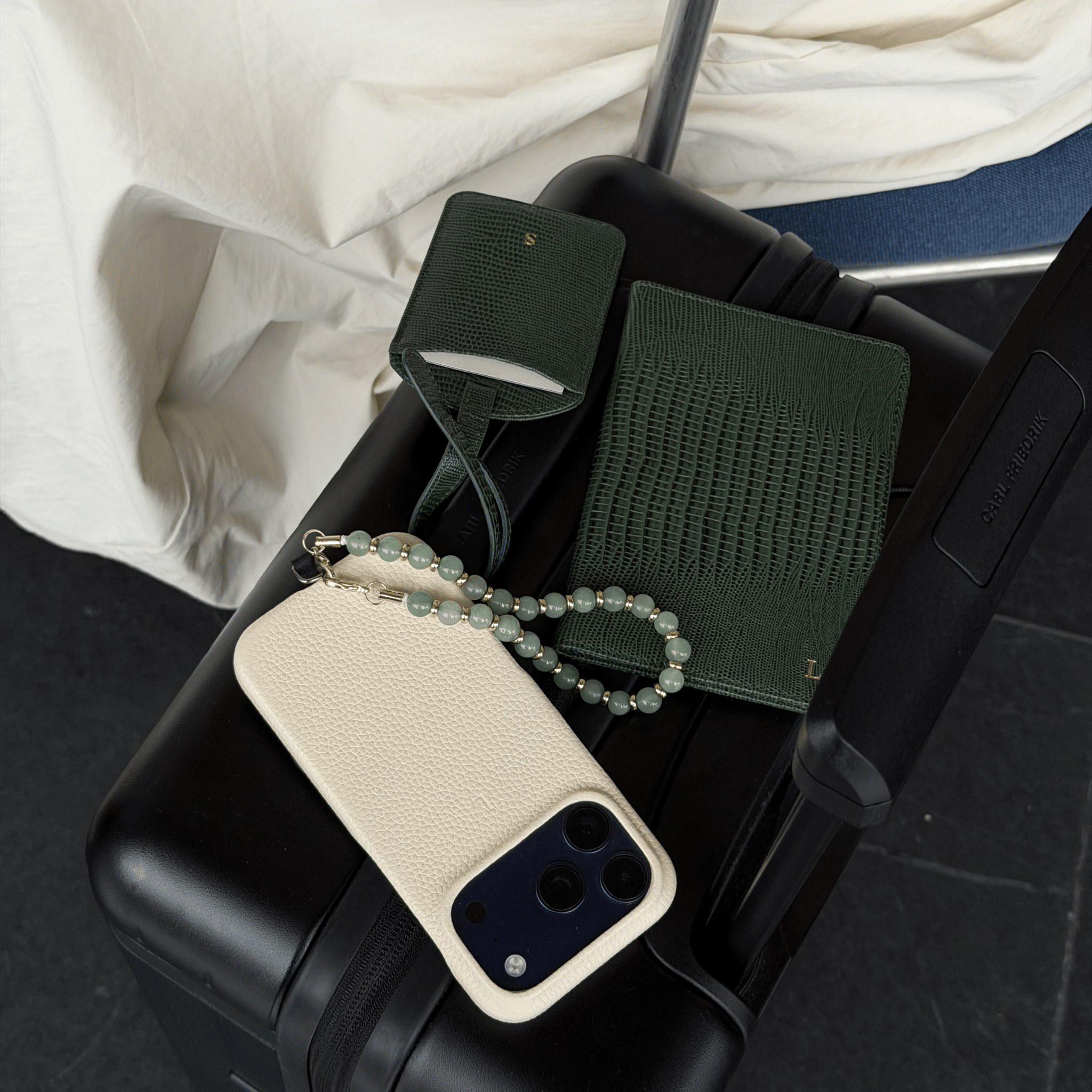 Dark Green Lizard Leather Personalized Luggage Tag