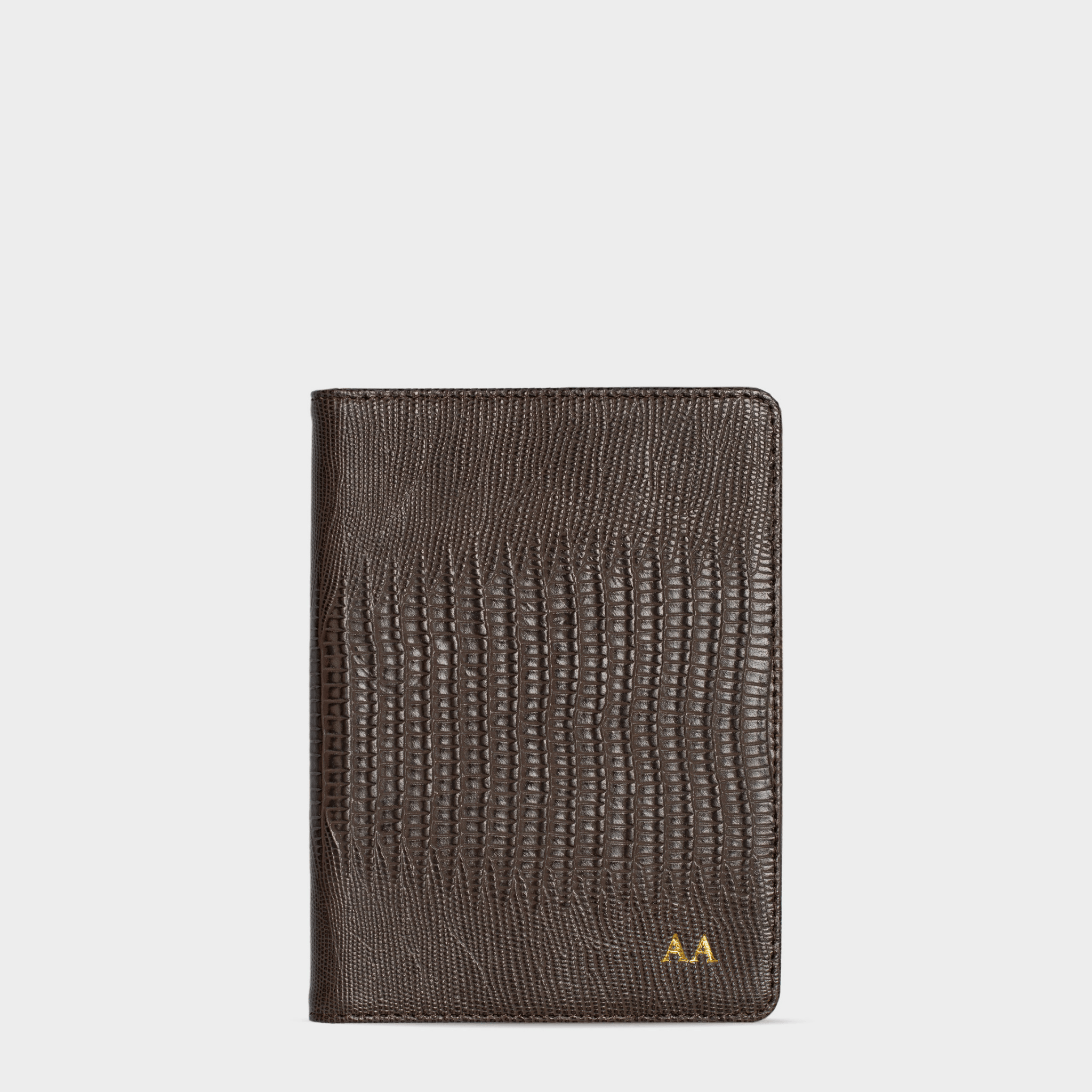 Dark Brown Lizard Leather Personalized Passport Holder