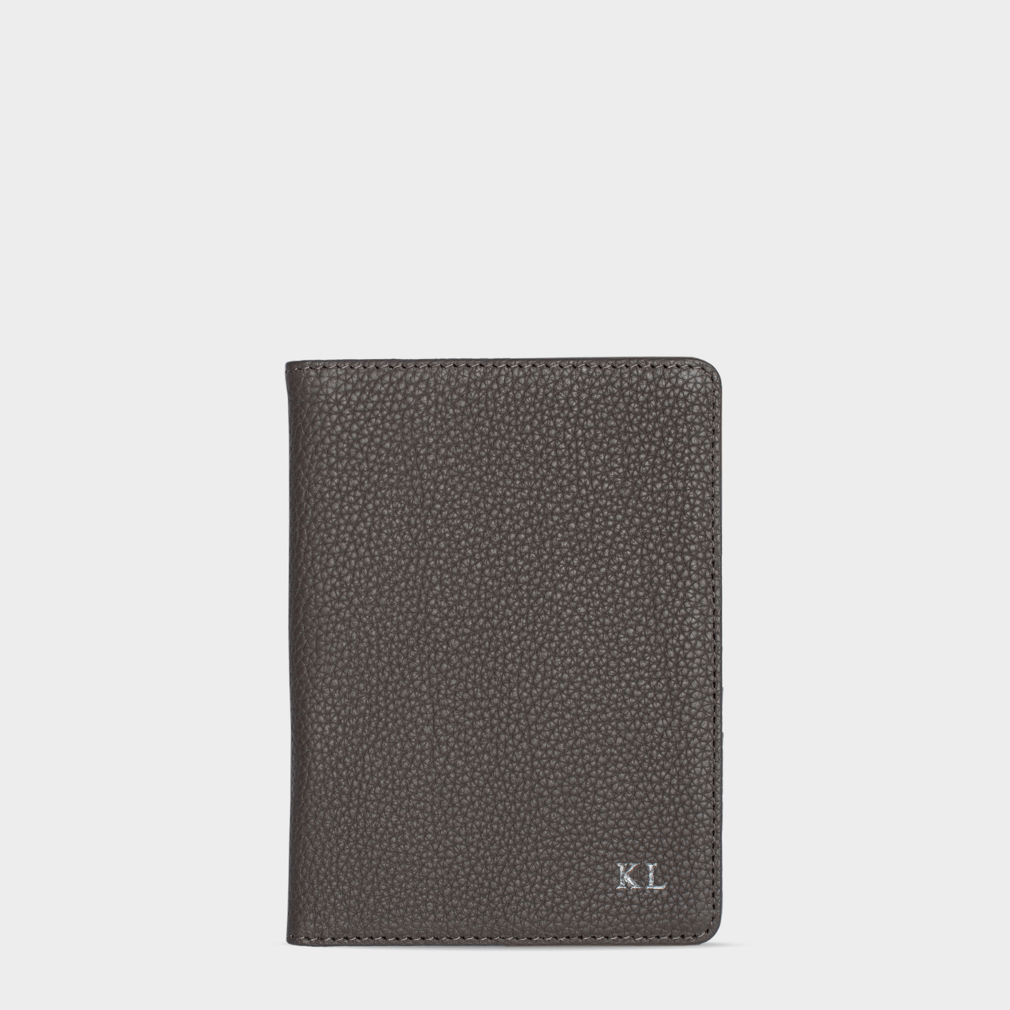 Grey Pebble Leather Personalized Passport Holder