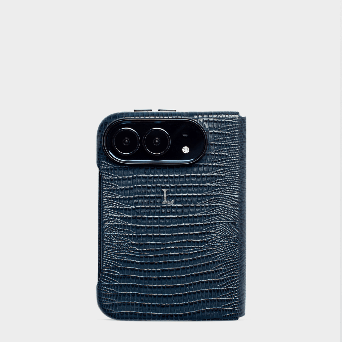 Navy MagSafe Lizard Leather Personalized Case iPhone Duo