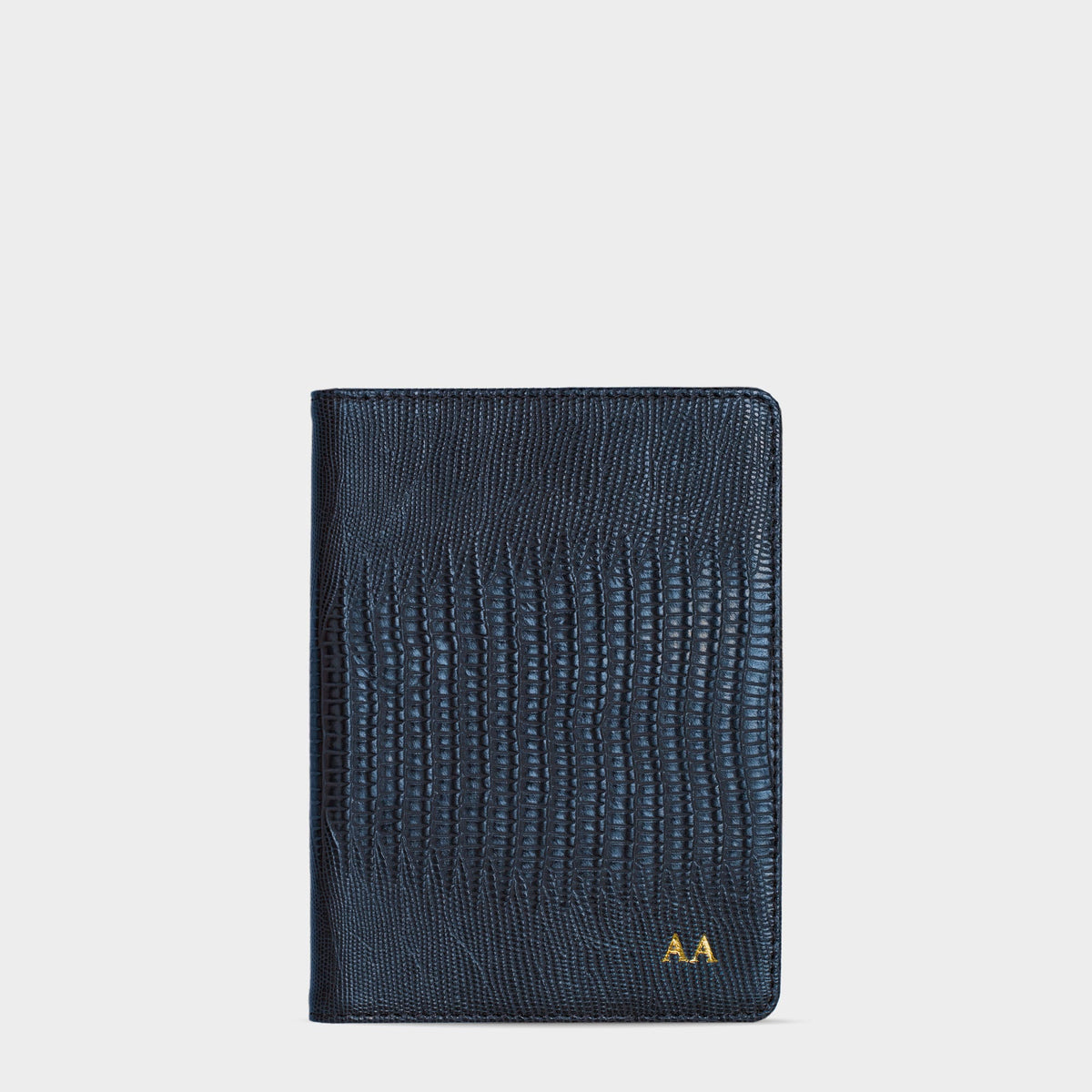 Navy Lizard Leather Personalized Passport Holder