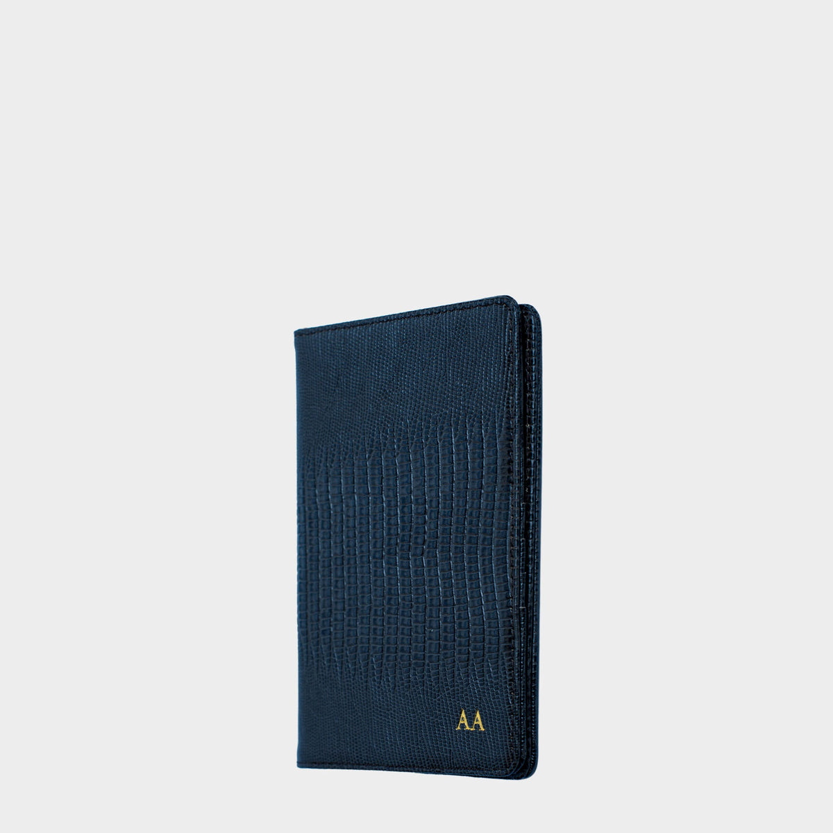 Navy Lizard Leather Personalized Passport Holder