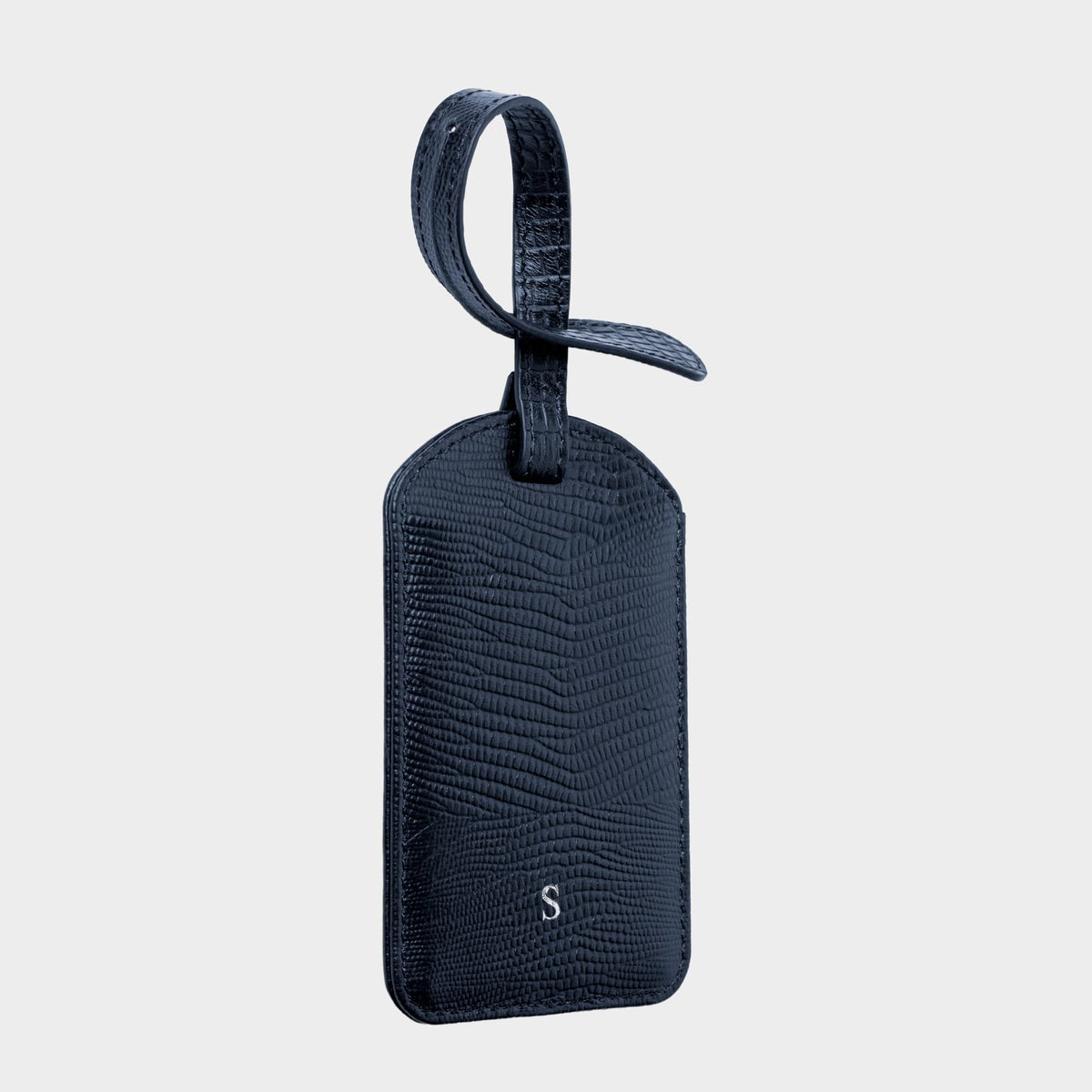 Navy Lizard Leather Personalized Luggage Tag