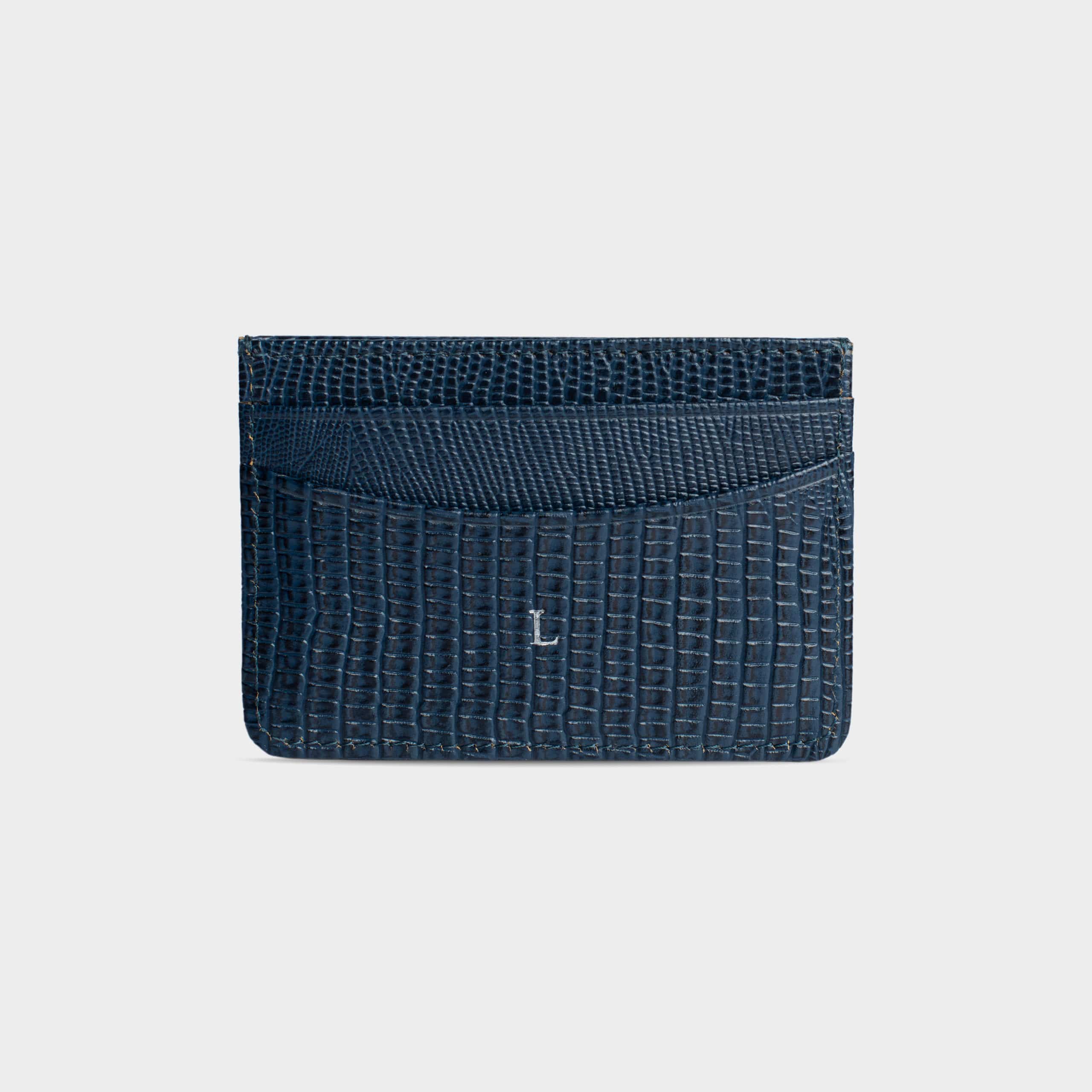 Navy Lizard Leather Personalized Card Holder