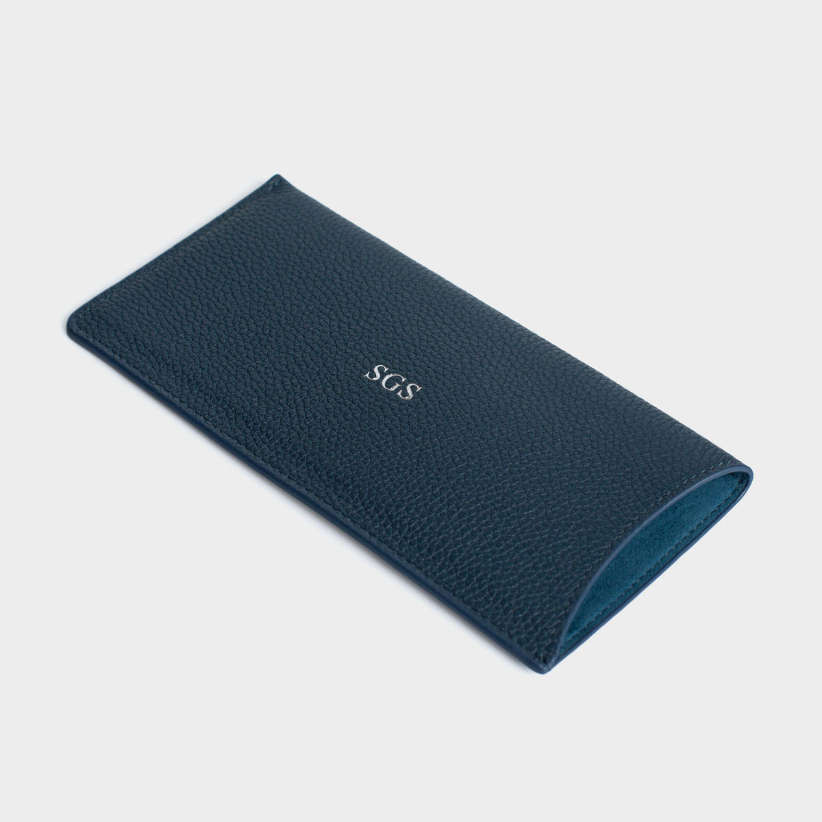 Navy Pebble Leather Personalized Glasses Case
