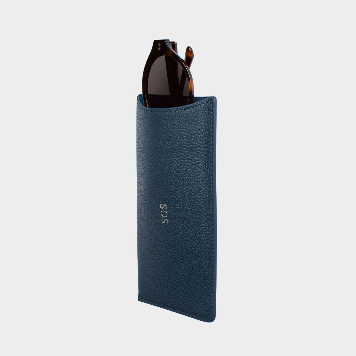 Navy Pebble Leather Personalized Glasses Case