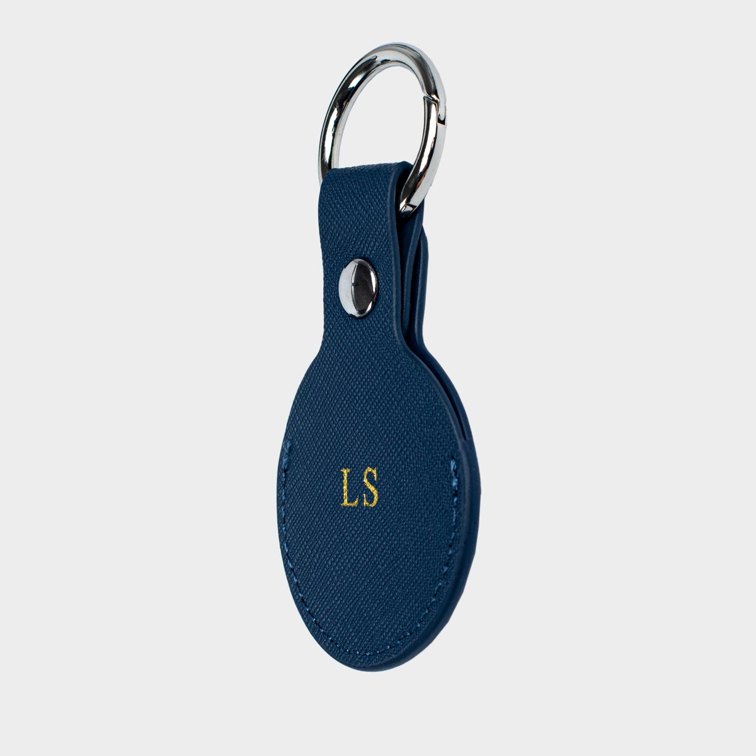 Navy Saffiano Leather Personalized Airtag Keyring