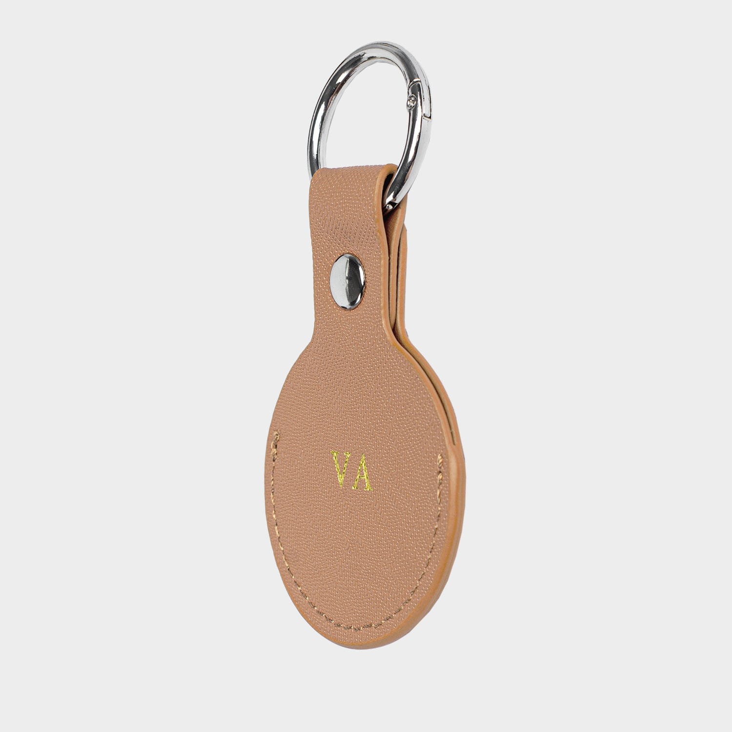 Nude Saffiano Leather Personalized Airtag Keyring
