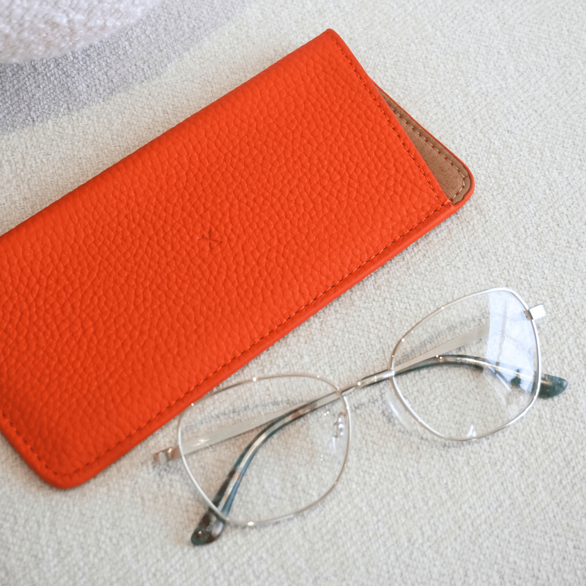 Orange Leather Personalized Glasses Case
