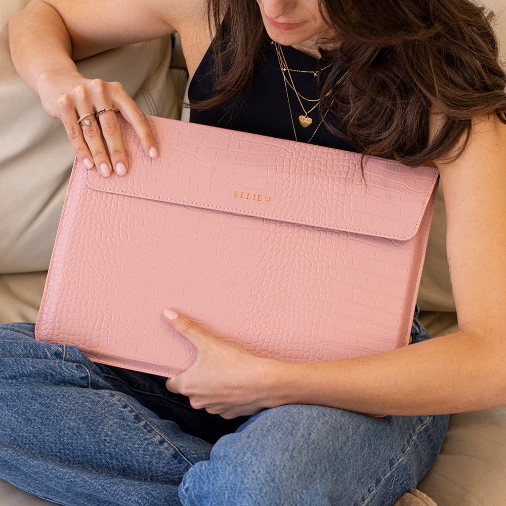 Pink Lizard Texture Personalized Laptop Sleeve with Stand