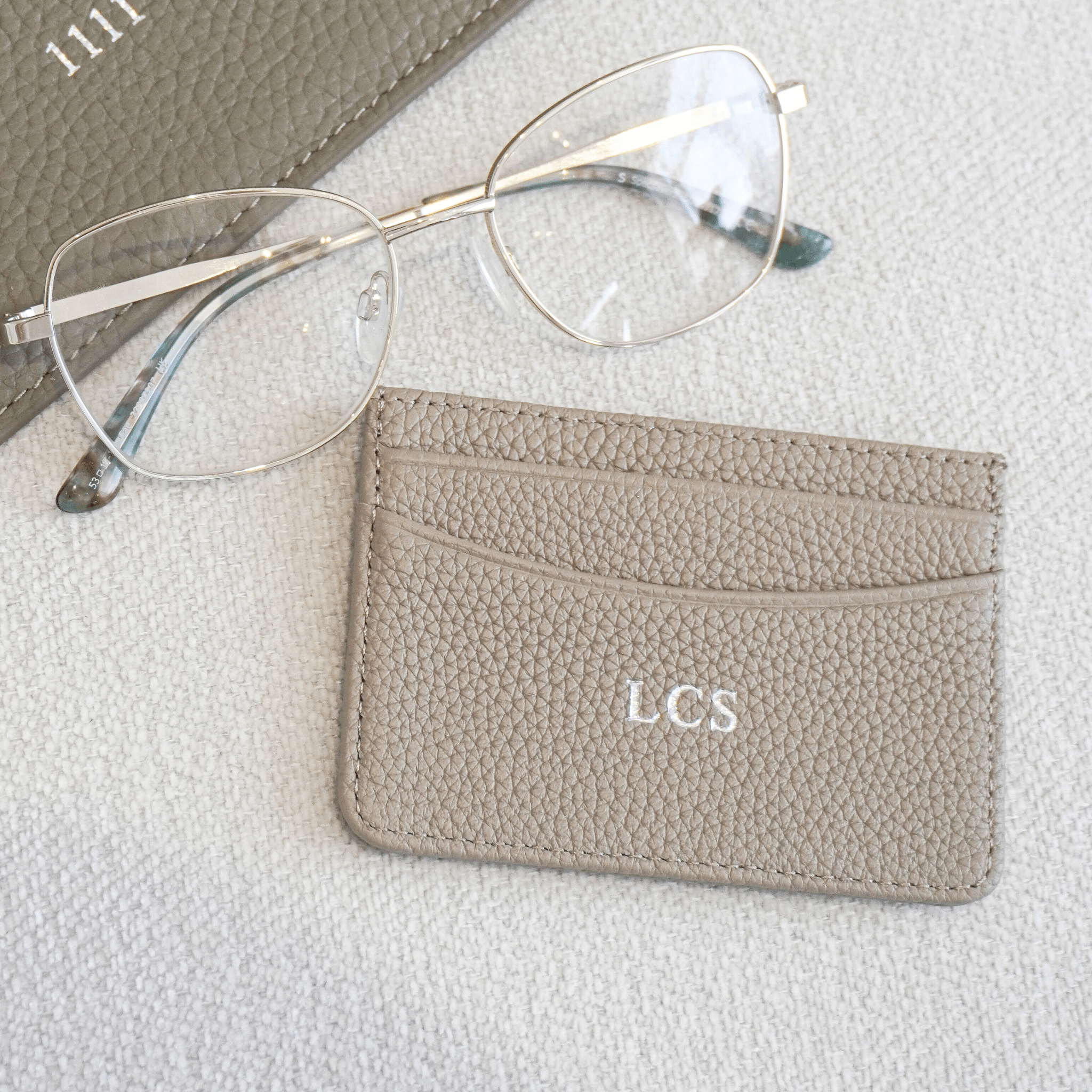 Taupe Leather Personalized Card Holder