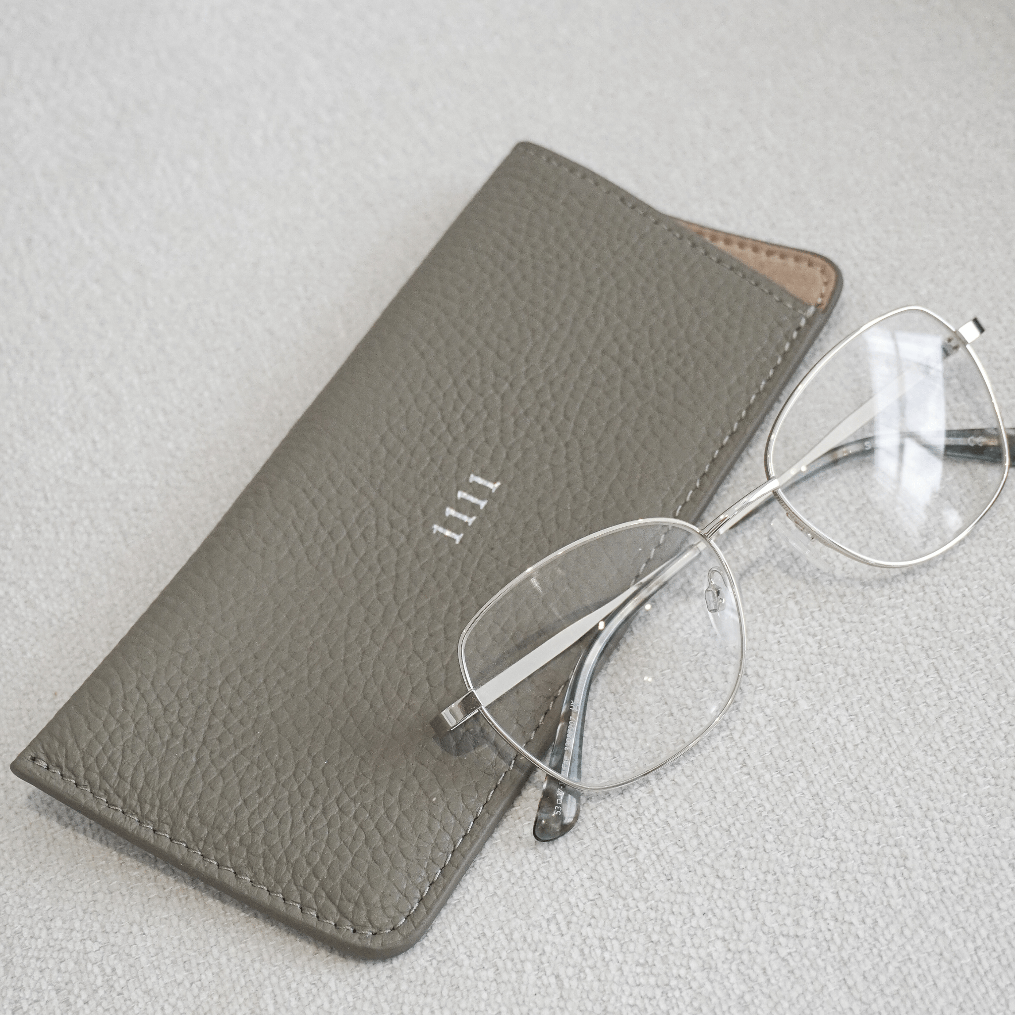 Taupe Leather Personalized Glasses Case