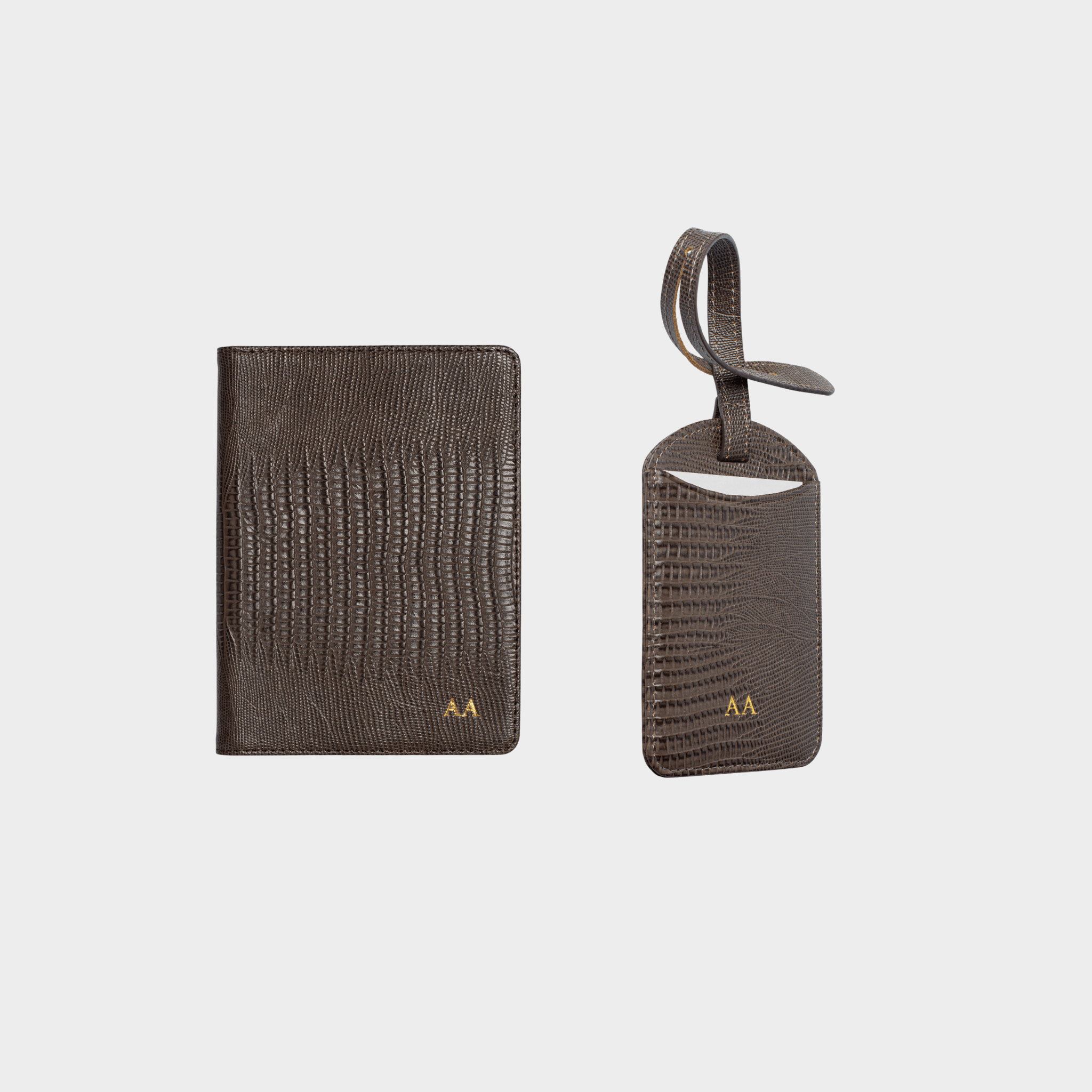 Dark Brown Lizard Travel Set